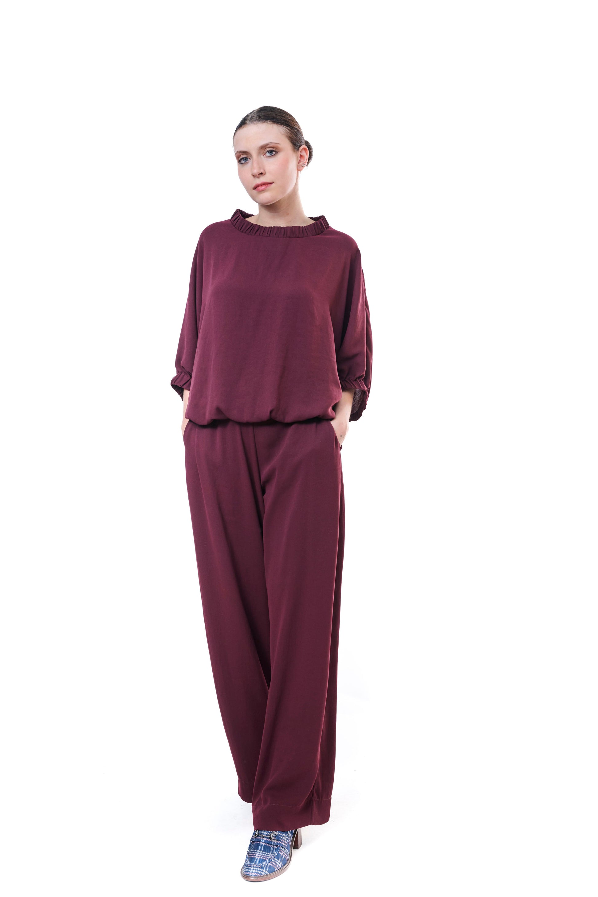 Pants Burgundy Flowing