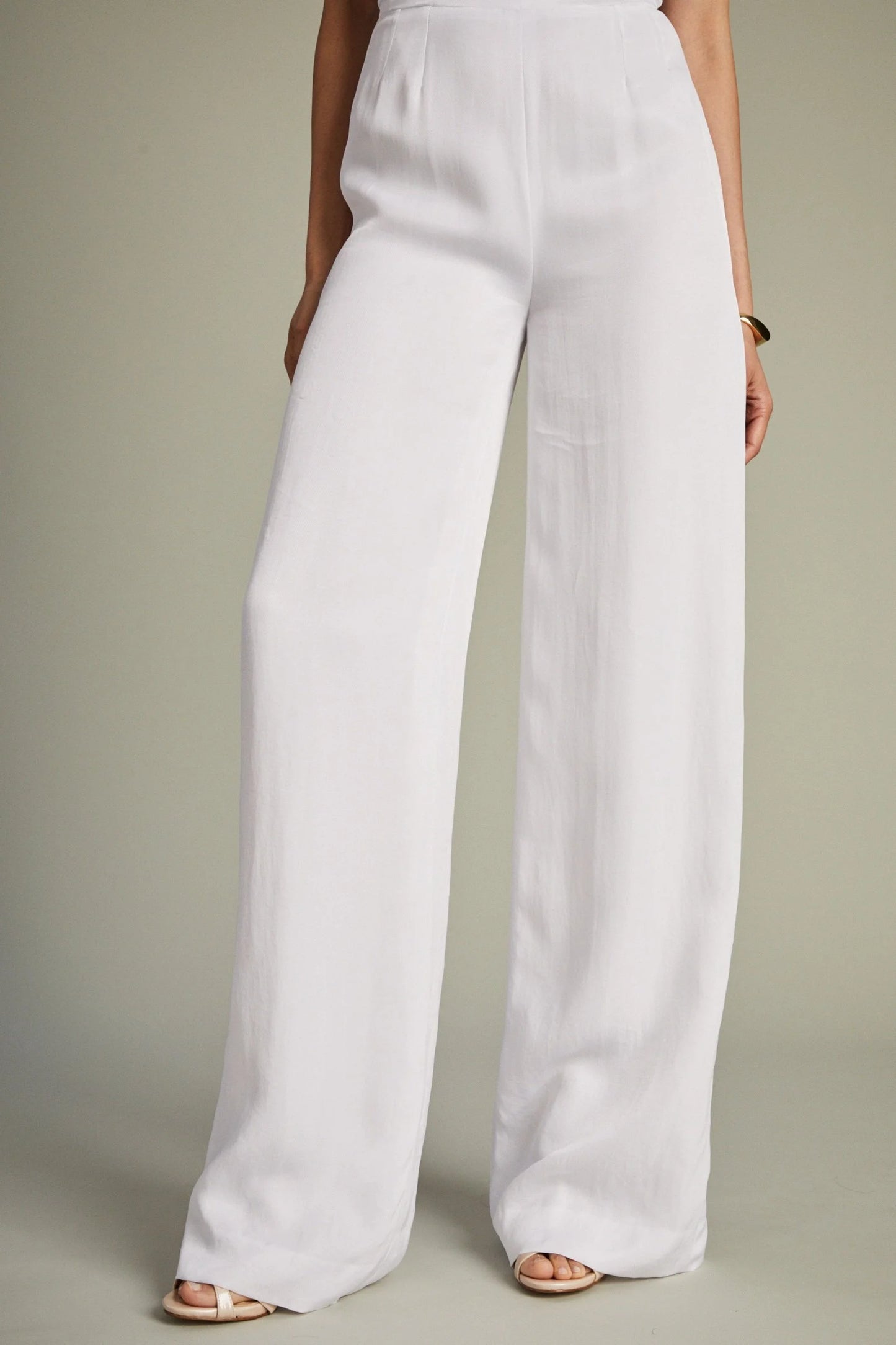 White Formal Jumpsuit with Herringbone Pleat