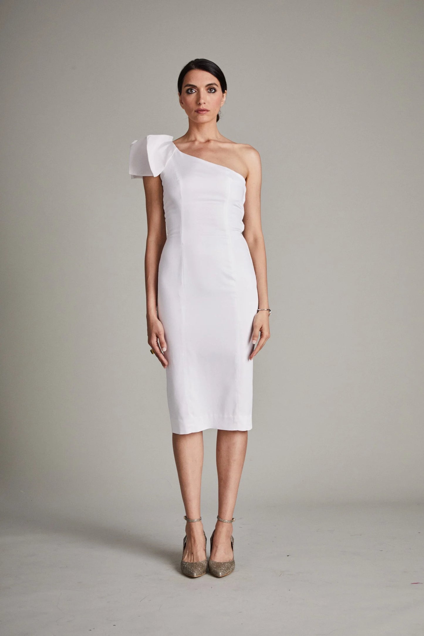 White Cocktail Dress with Origami Sleeve