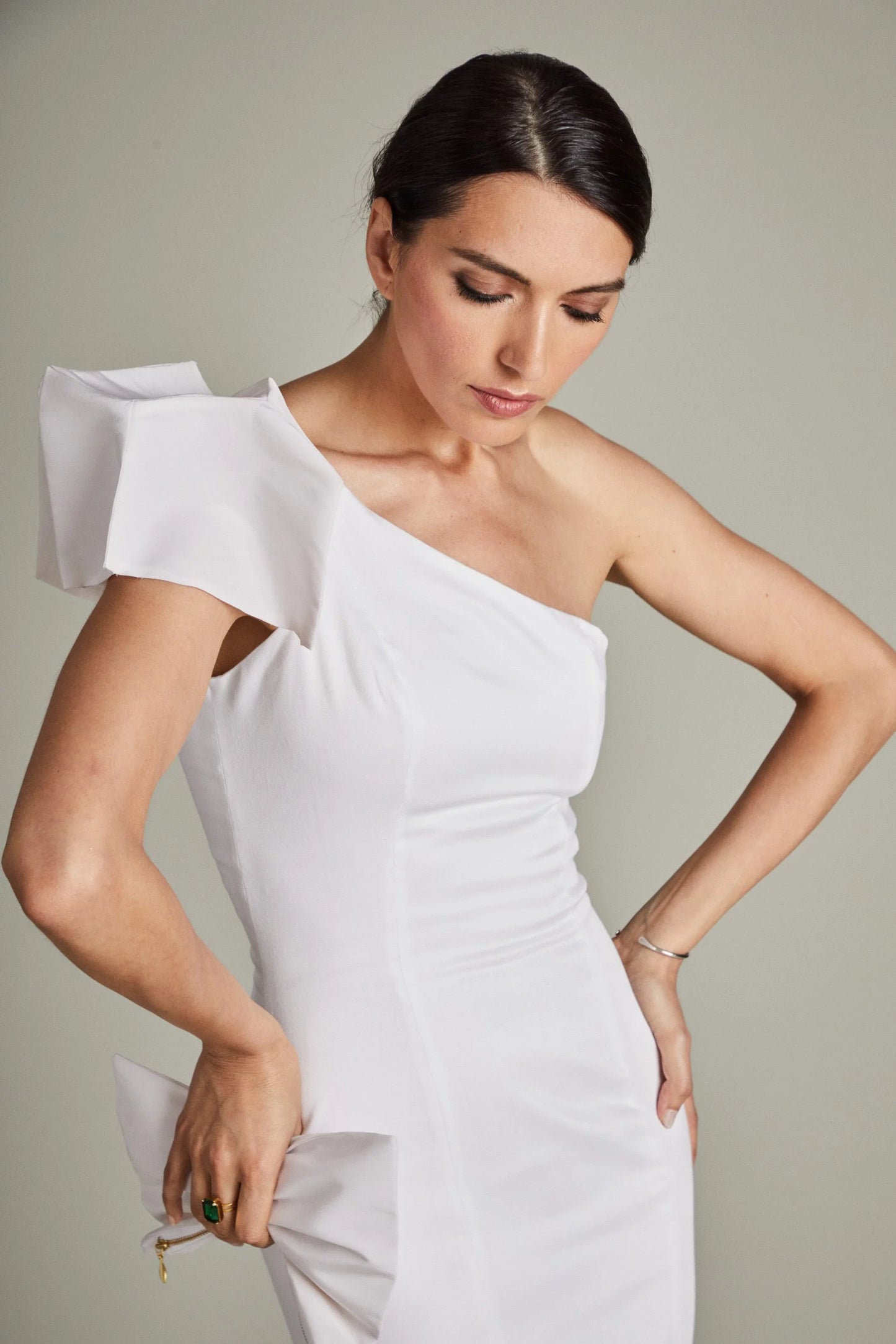 White Cocktail Dress with Origami Sleeve