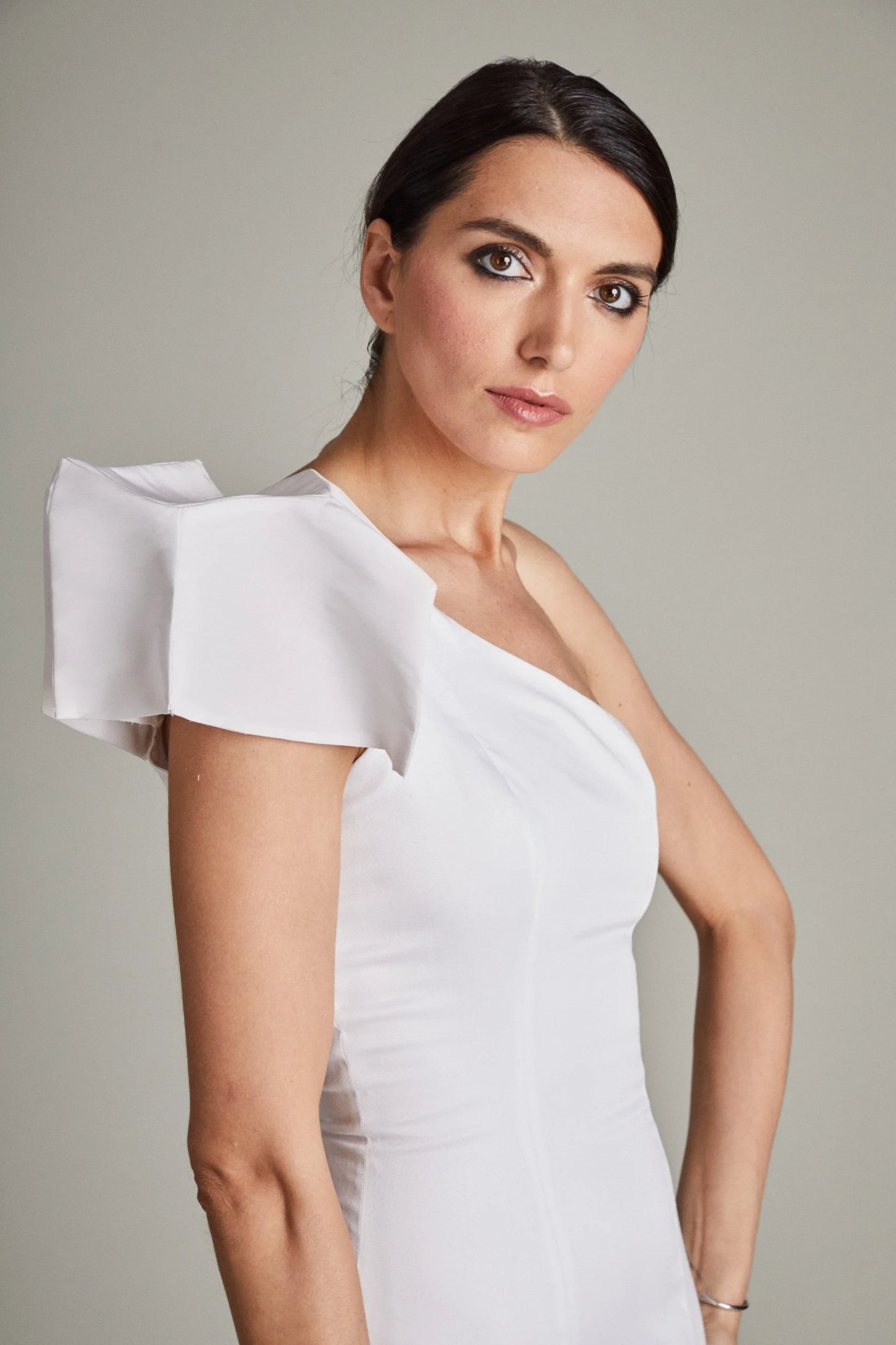 White Cocktail Dress with Origami Sleeve