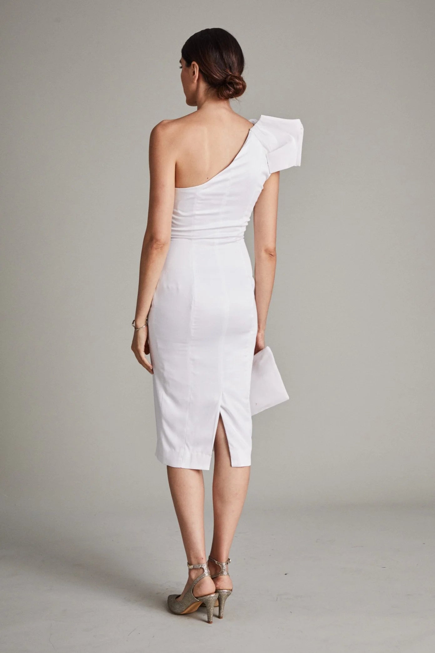 White Cocktail Dress with Origami Sleeve