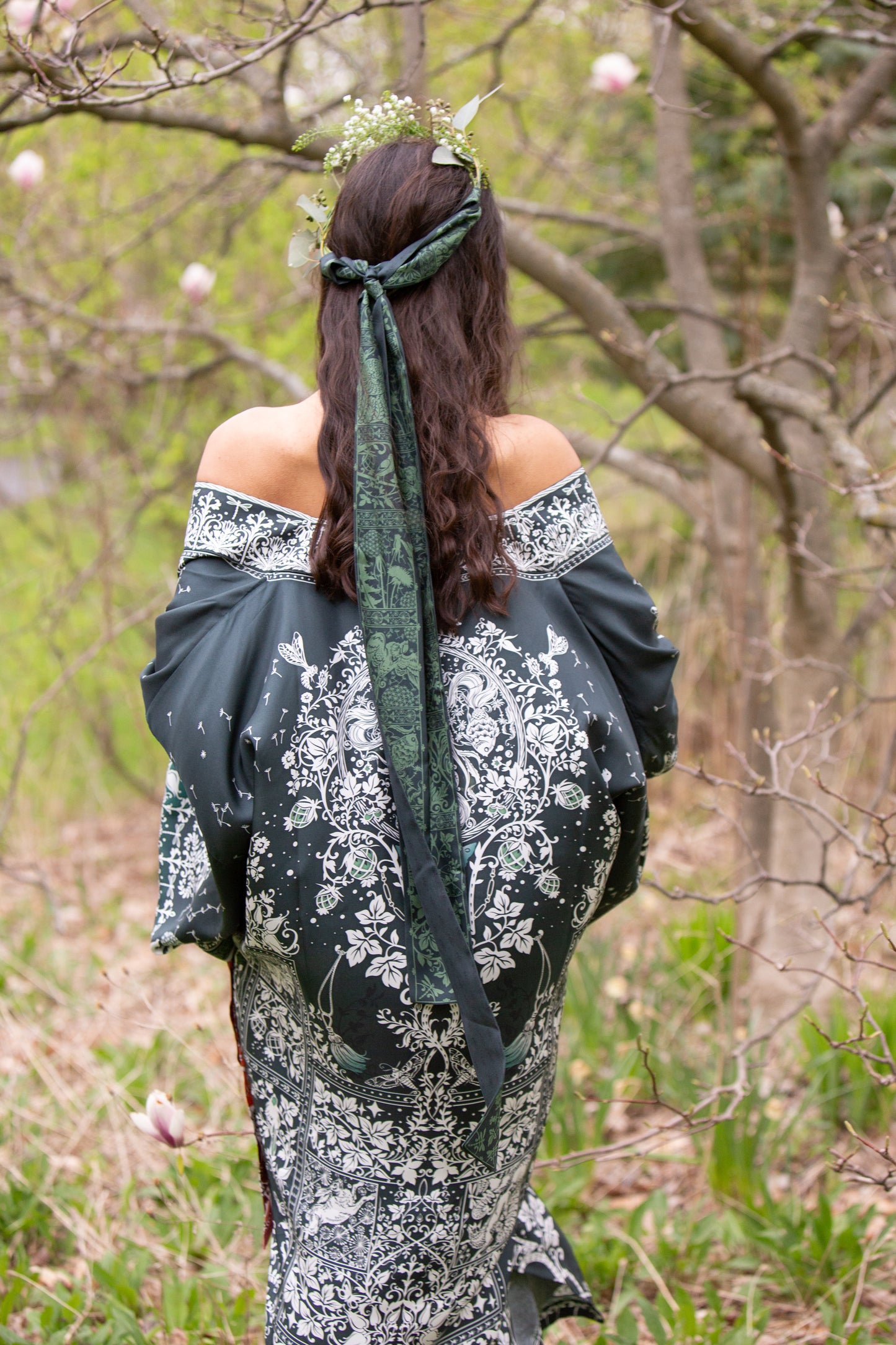 Tree Of Life Silk Robe In Green