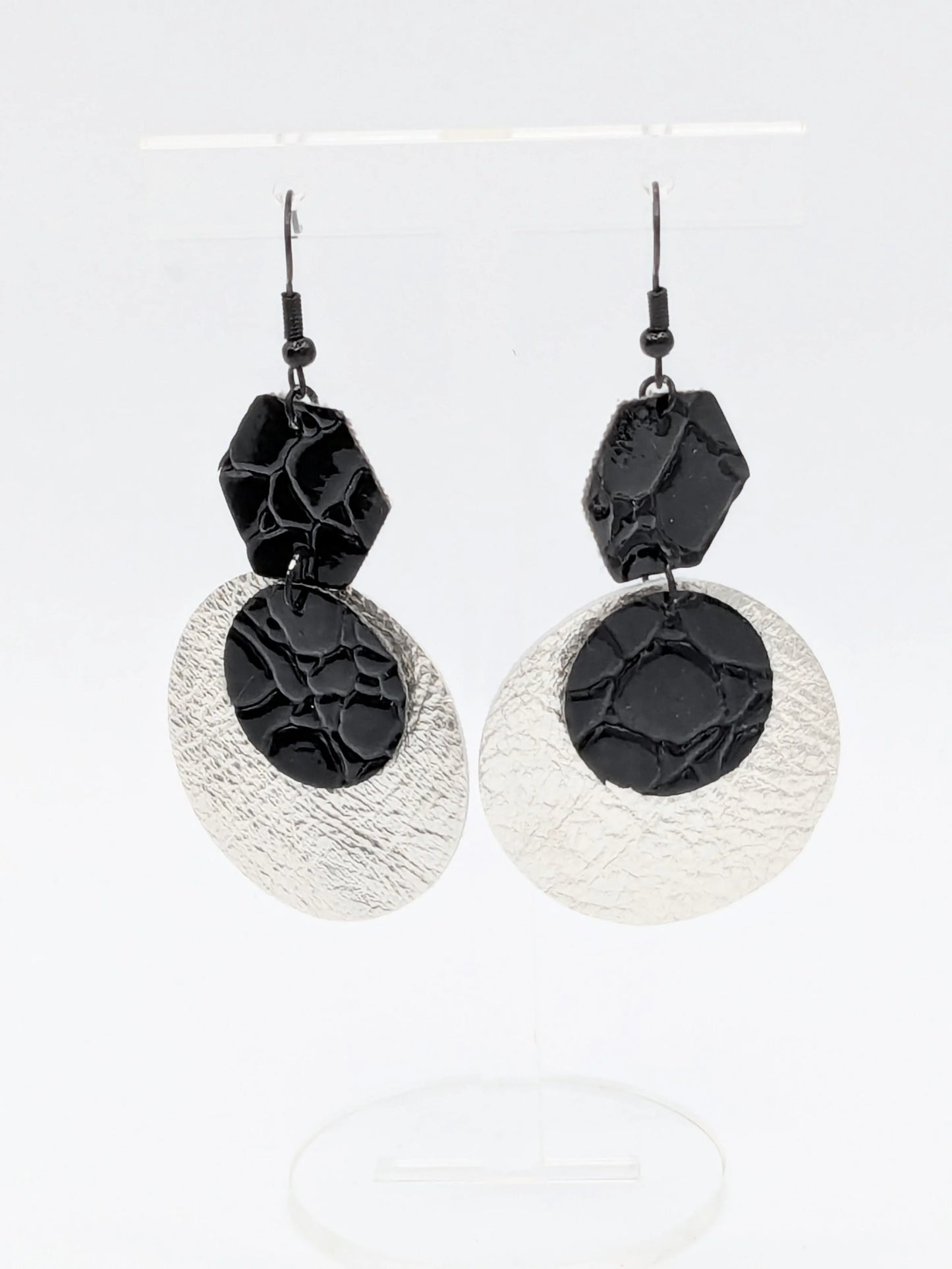 Silver Circles Series: One-of-a-Kind Mixed Material Statement Earrings