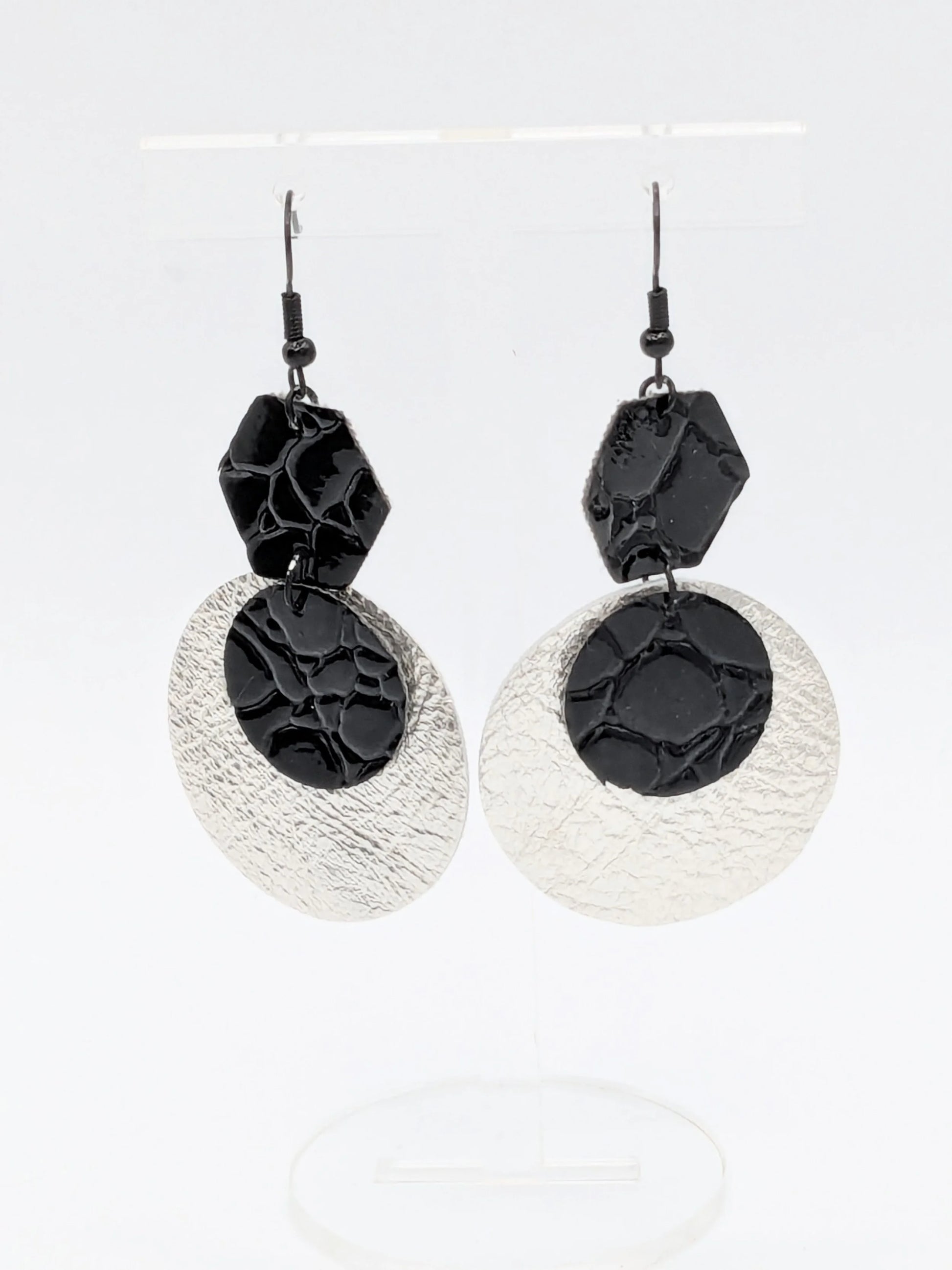 Silver Circles Series: One-of-a-Kind Mixed Material Statement Earrings