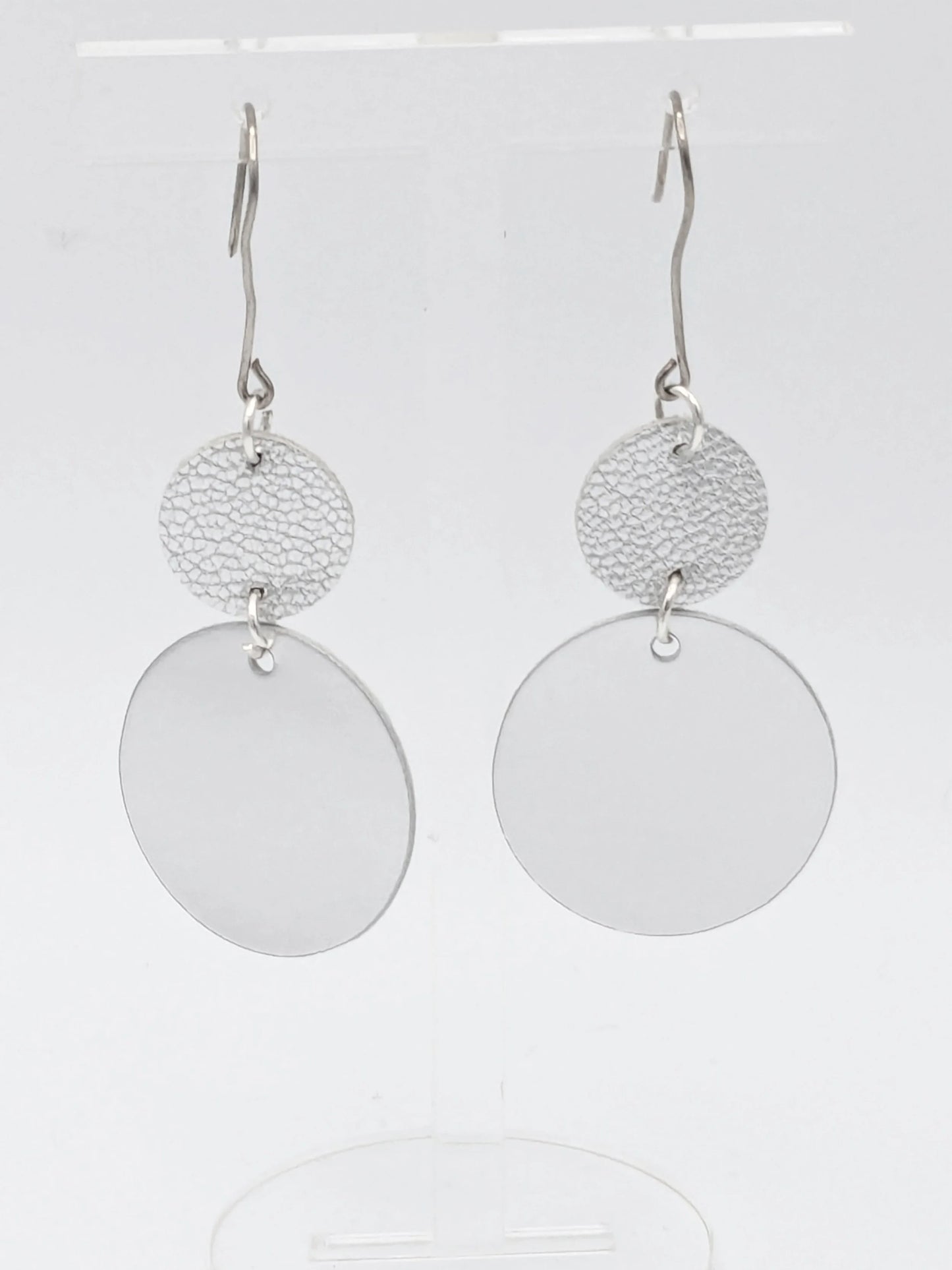 Silver Circles Series: One-of-a-Kind Contrast-Finish Italian Leather Earrings