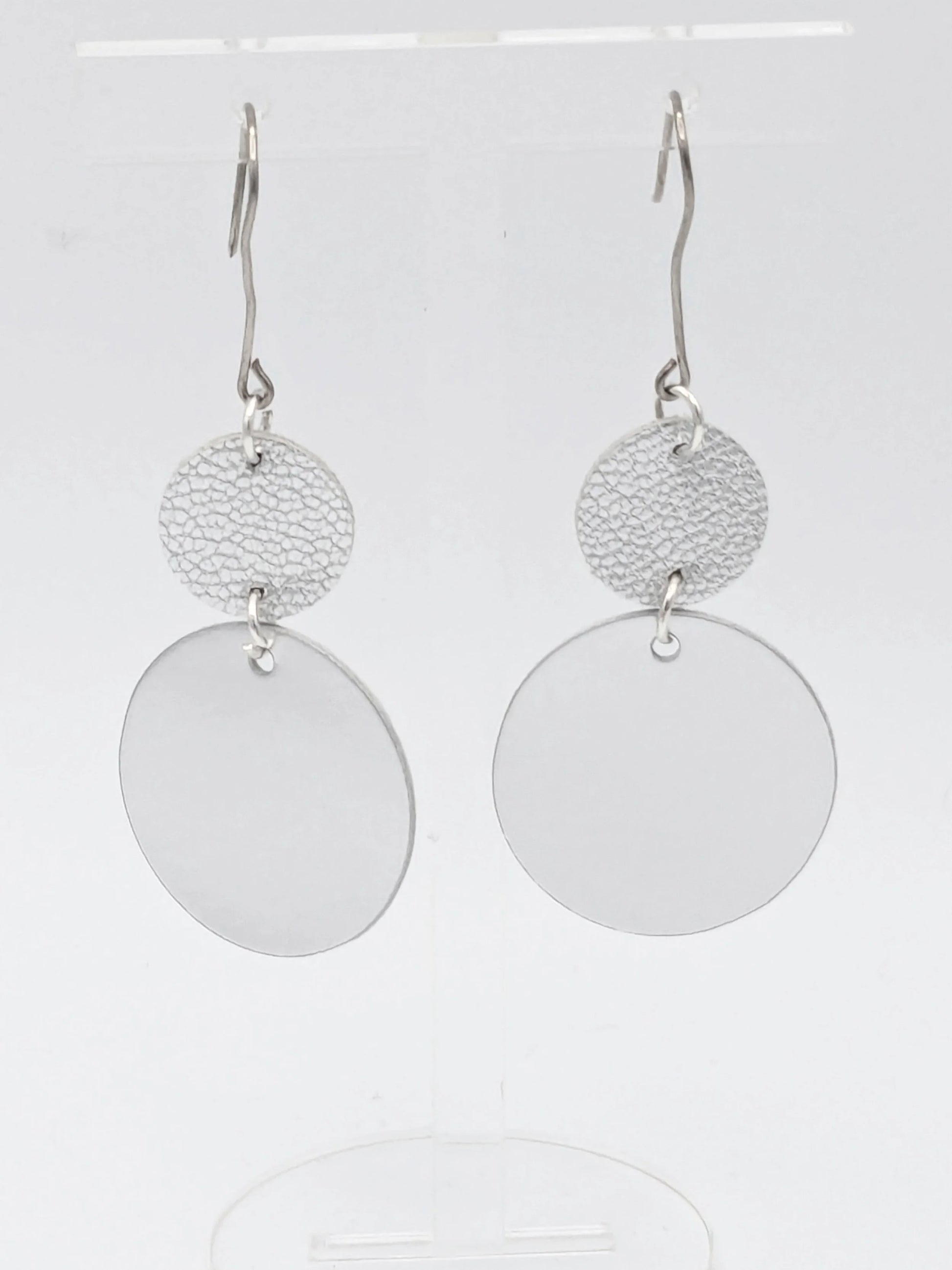 Silver Circles Series: One-of-a-Kind Contrast-Finish Italian Leather Earrings