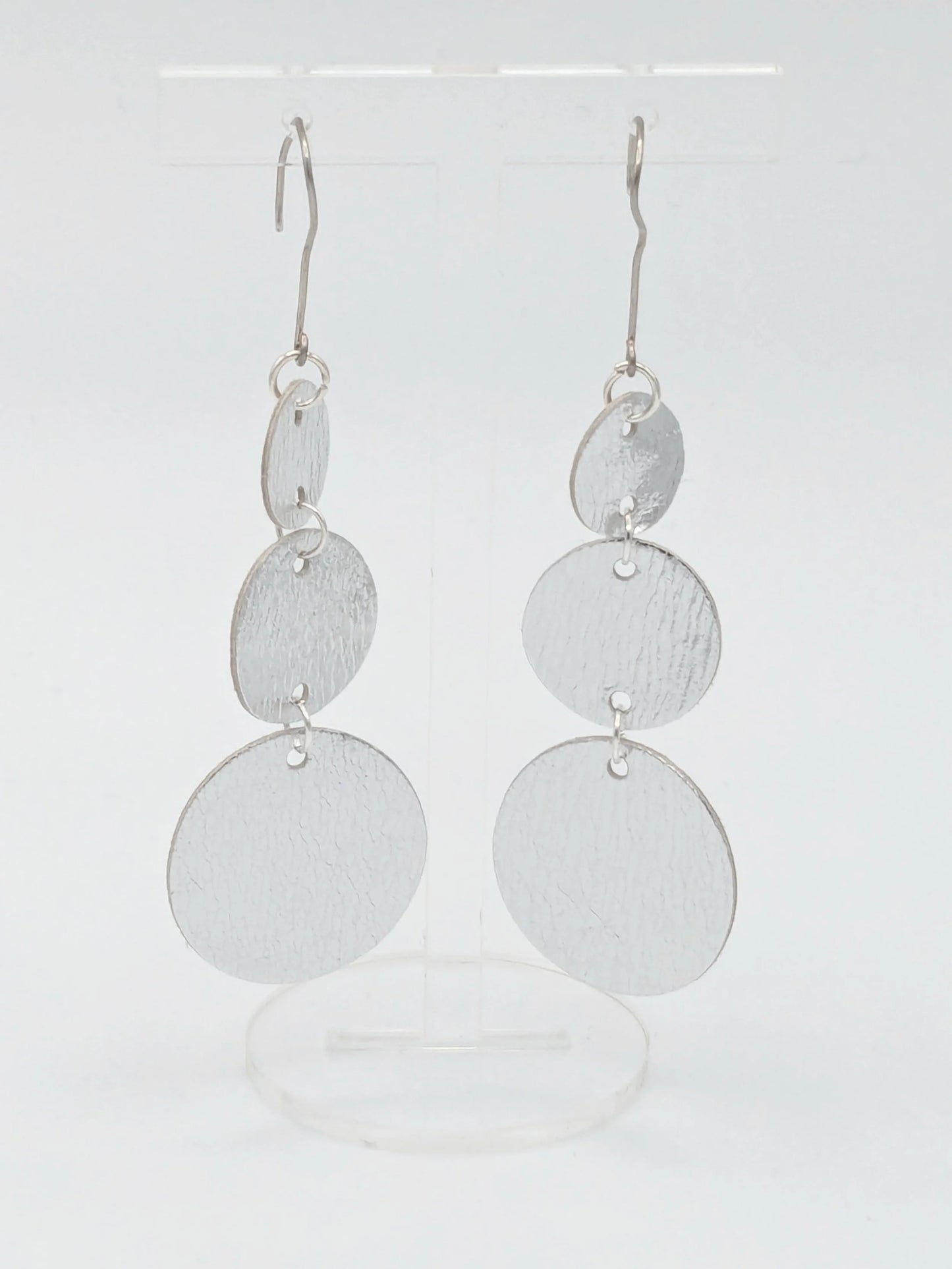 Silver Circles Series: One-of-a-Kind Textured Italian Leather Earrings