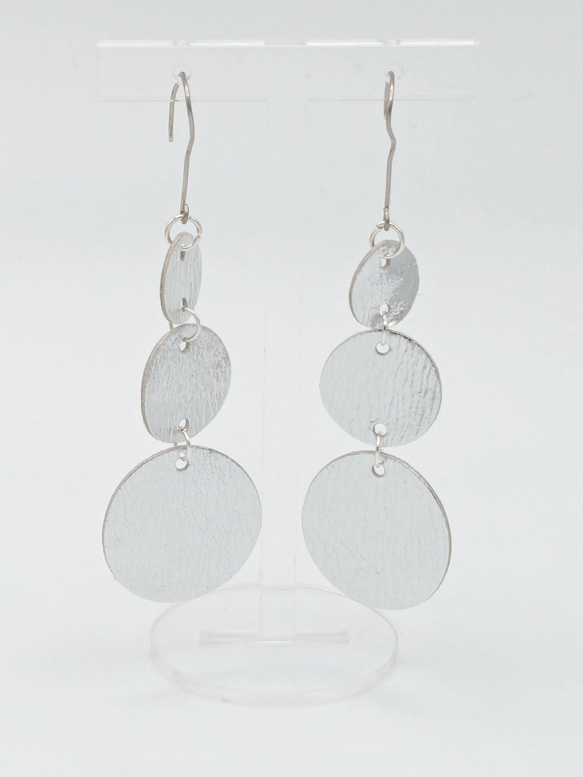 Silver Circles Series: One-of-a-Kind Textured Italian Leather Earrings