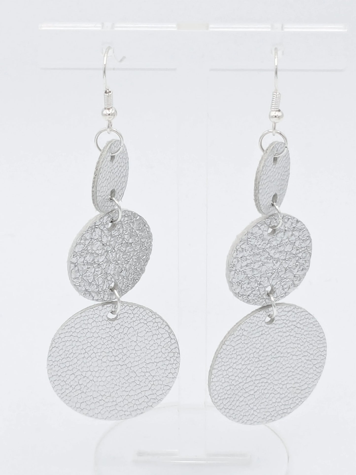 Silver Circles Series: One-of-a-Kind Textured Italian Leather Earrings