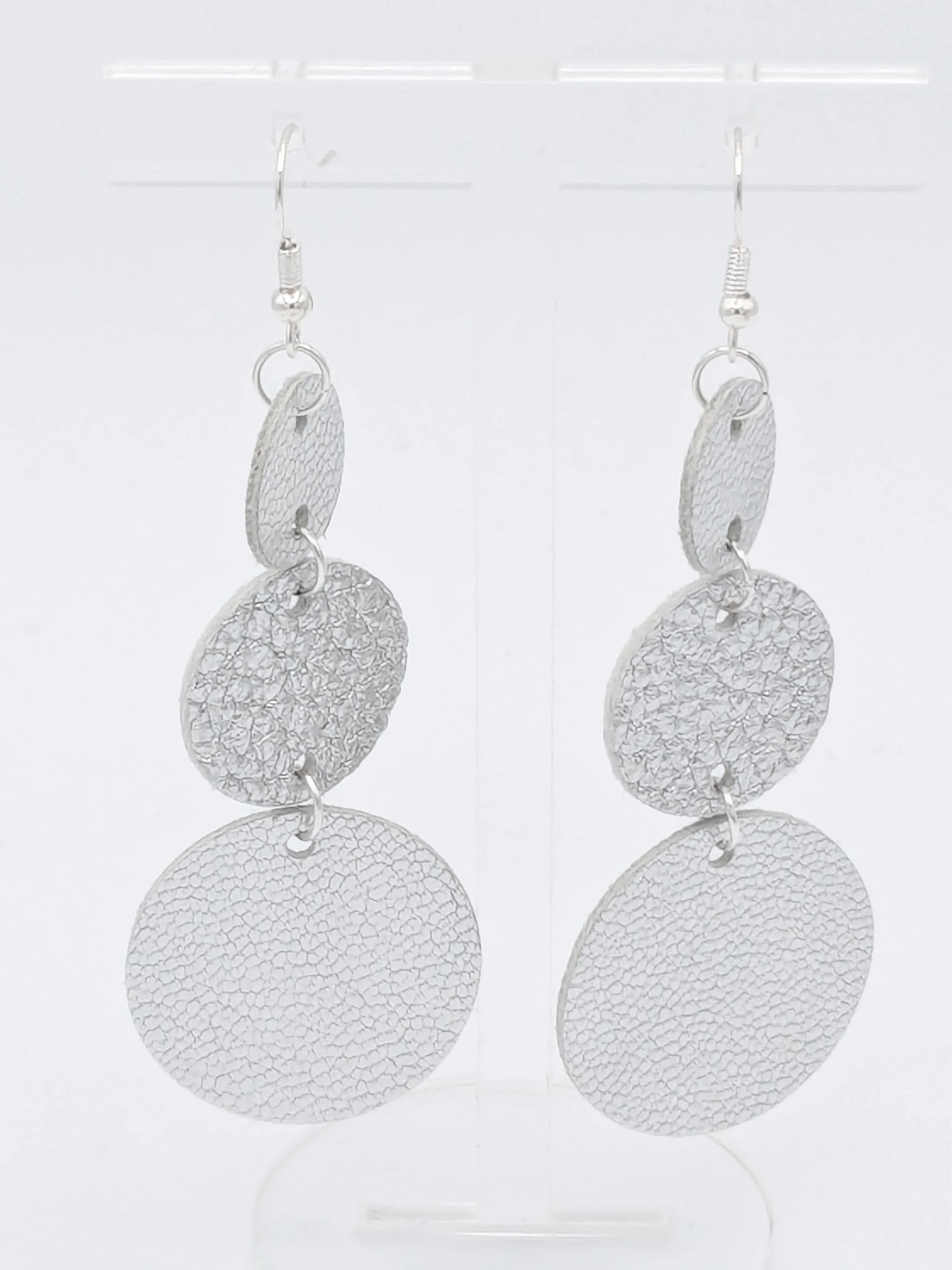 Silver Circles Series: One-of-a-Kind Textured Italian Leather Earrings