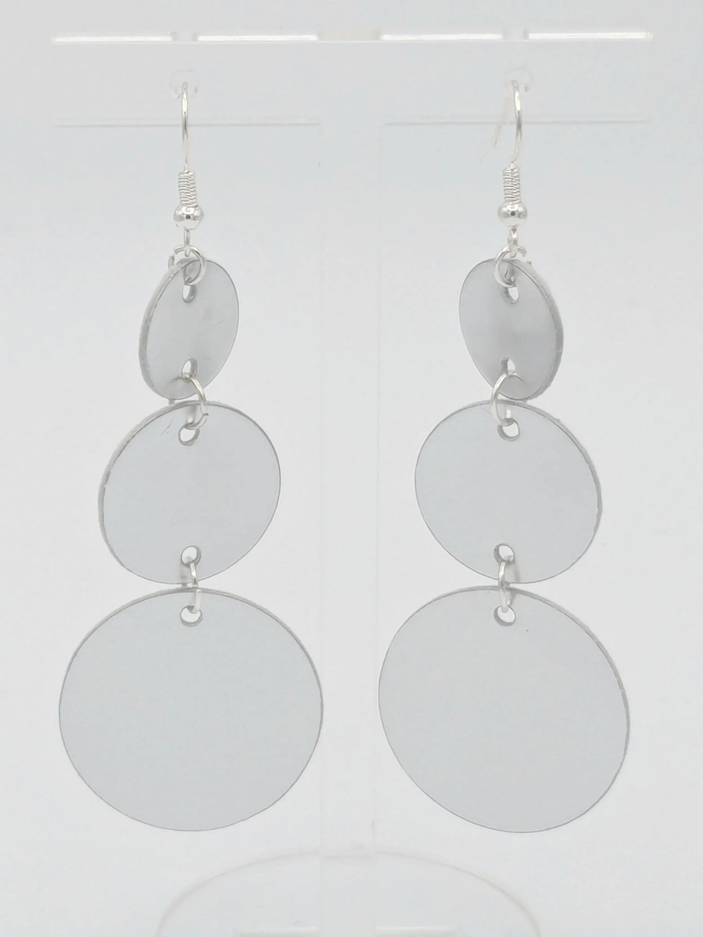 Silver Circles Series: One-of-a-Kind Mirror-Finish Italian Leather Earrings