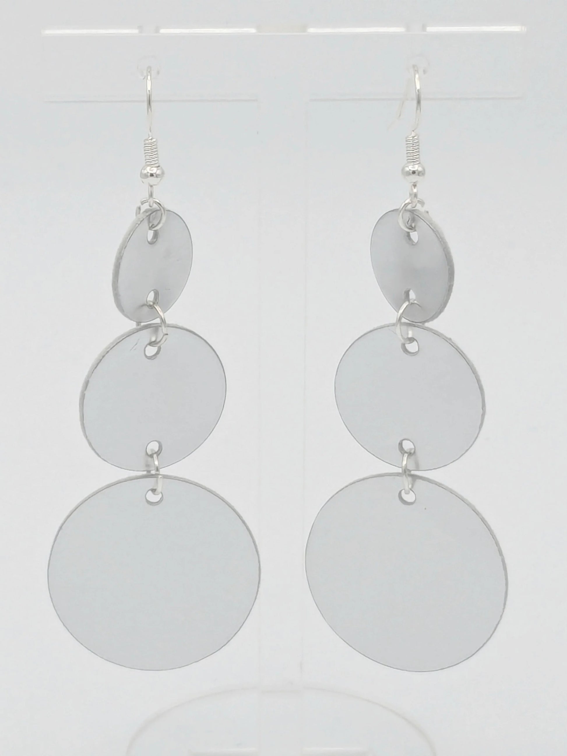 Silver Circles Series: One-of-a-Kind Mirror-Finish Italian Leather Earrings