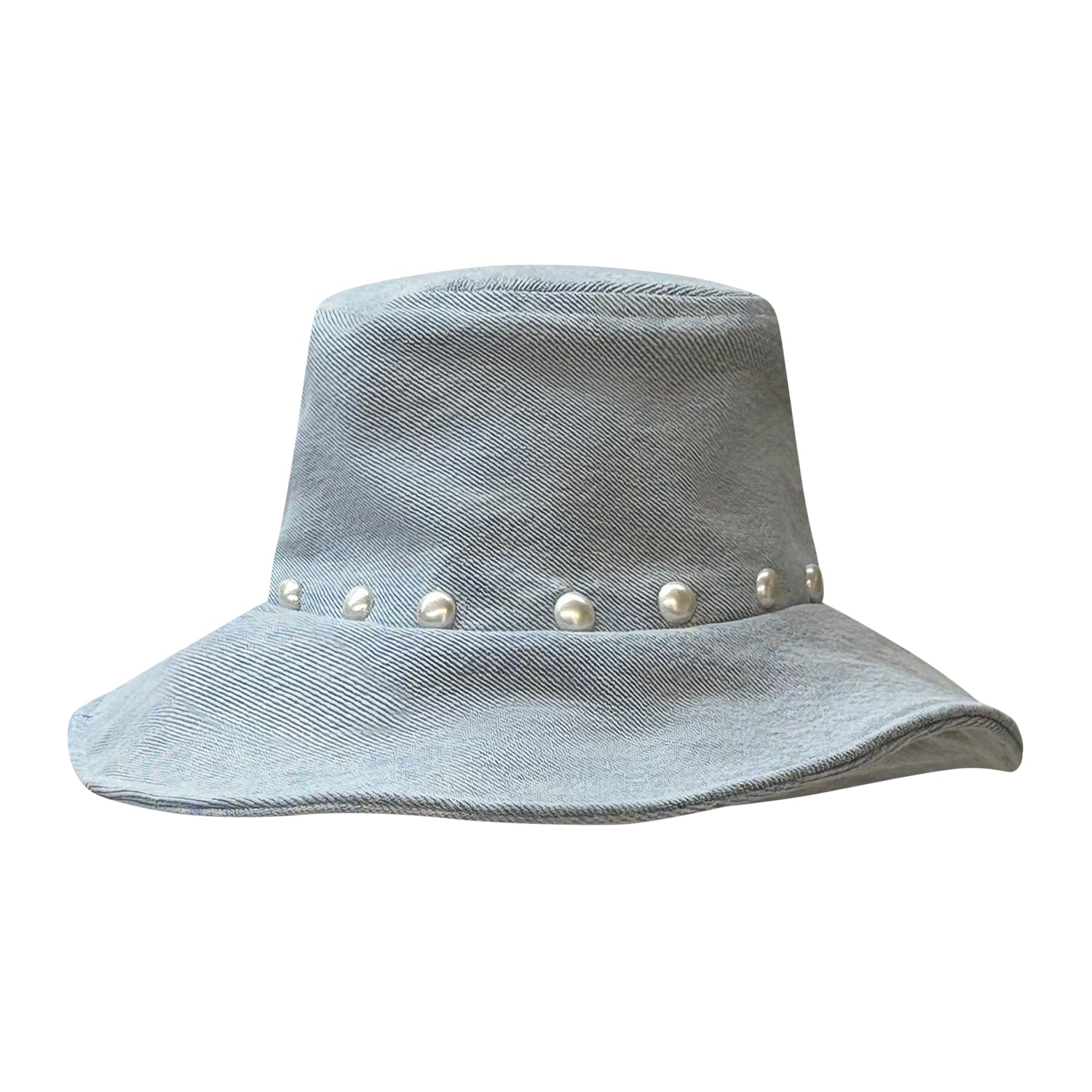 Denim Bucket Hat-Studded Bleached Blue