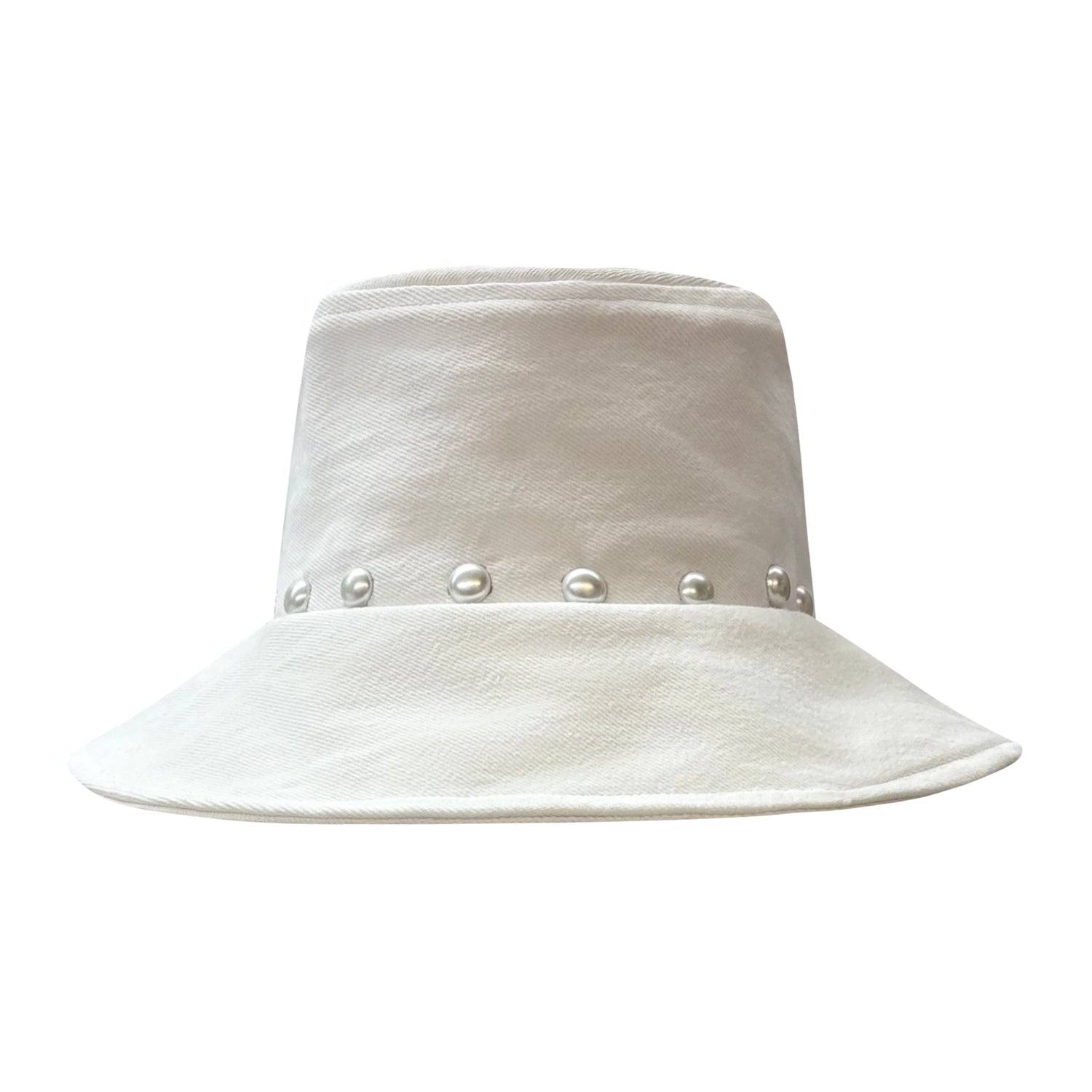 Denim Bucket Hat-Studded White