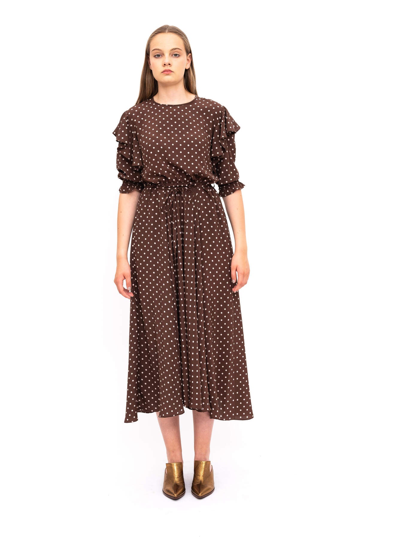 Dress Brown Polka Dots Pure Silk
