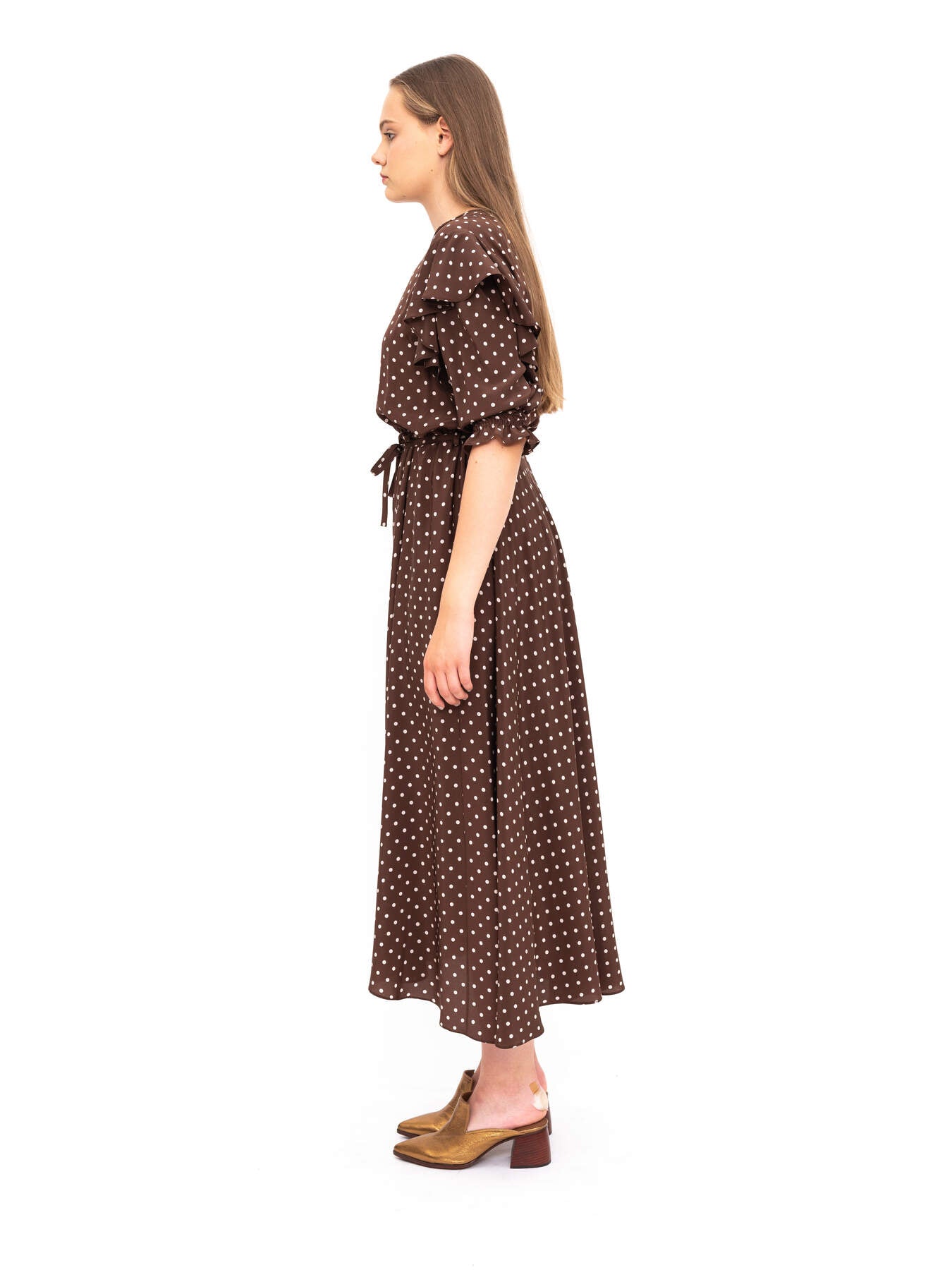 Dress Brown Polka Dots Pure Silk