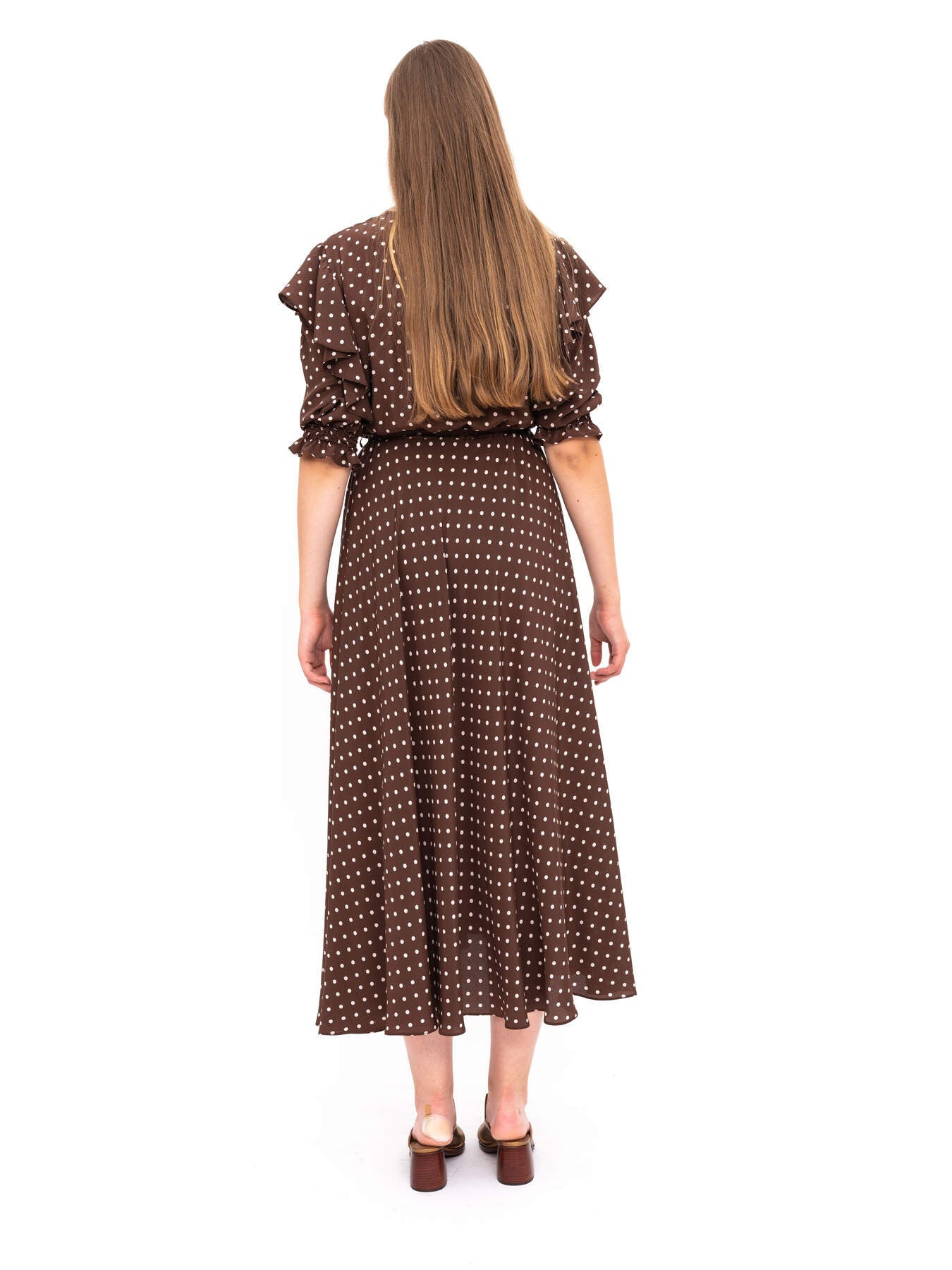 Dress Brown Polka Dots Pure Silk