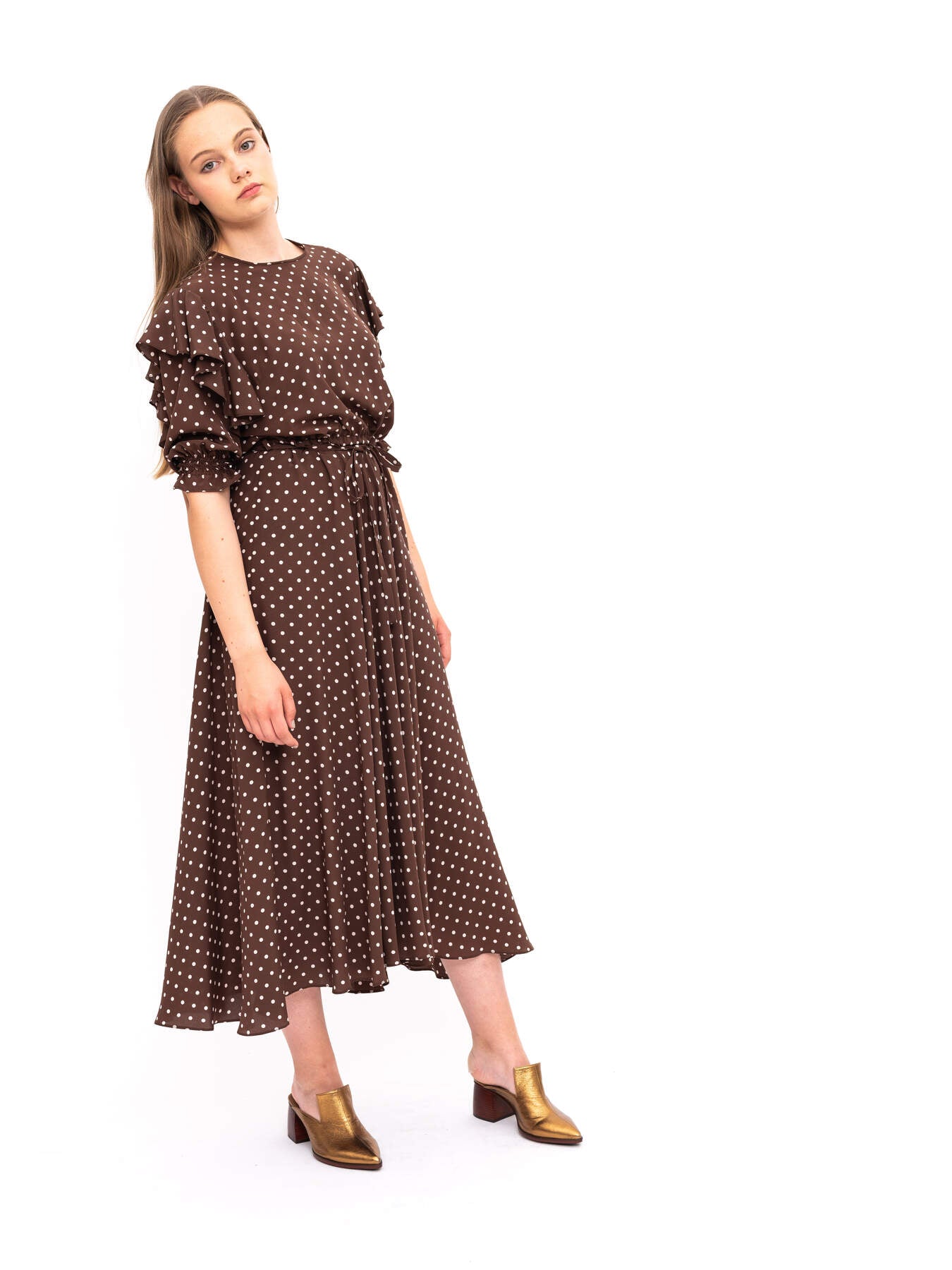 Dress Brown Polka Dots Pure Silk