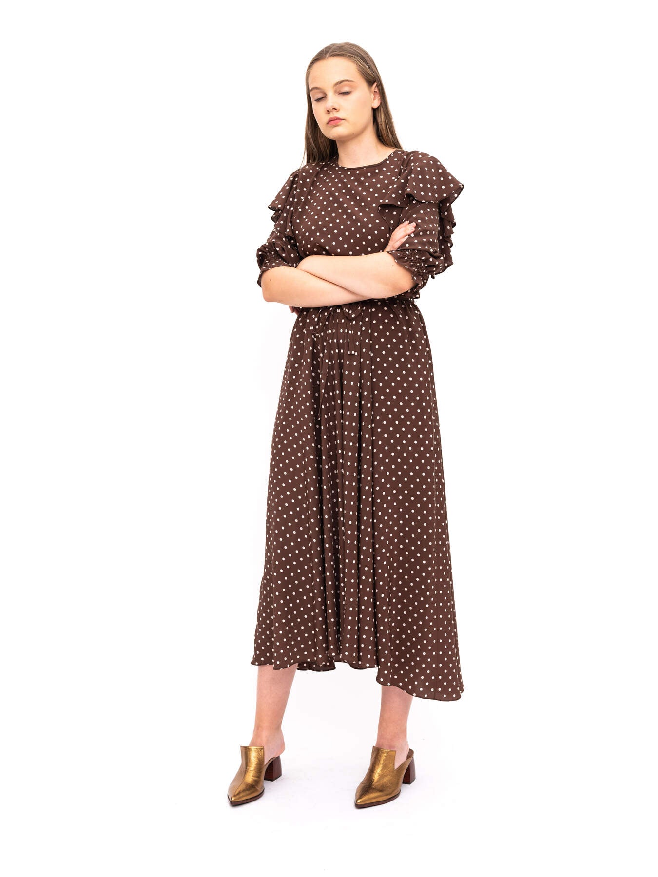 Dress Brown Polka Dots Pure Silk