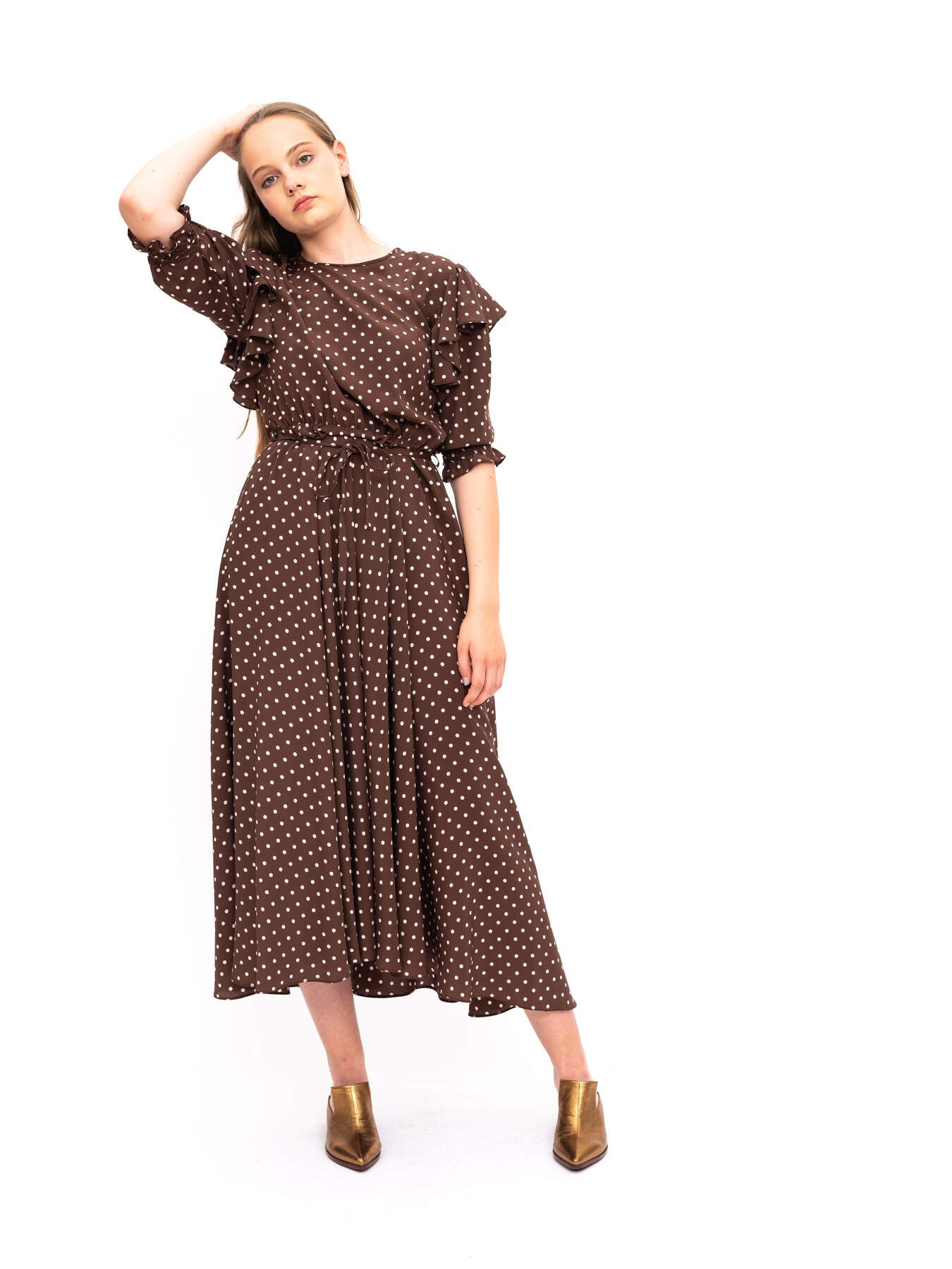 Dress Brown Polka Dots Pure Silk