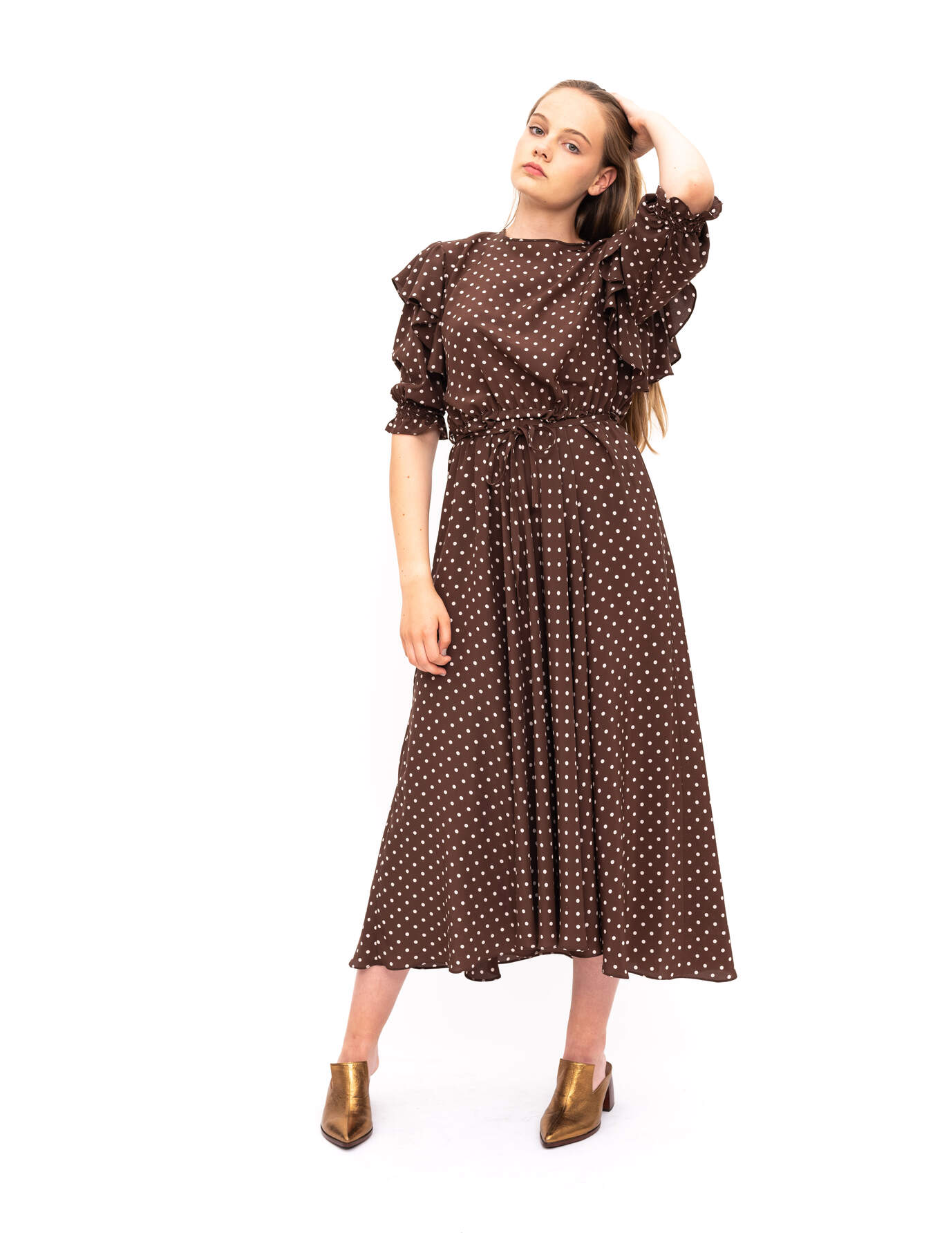 Dress Brown Polka Dots Pure Silk