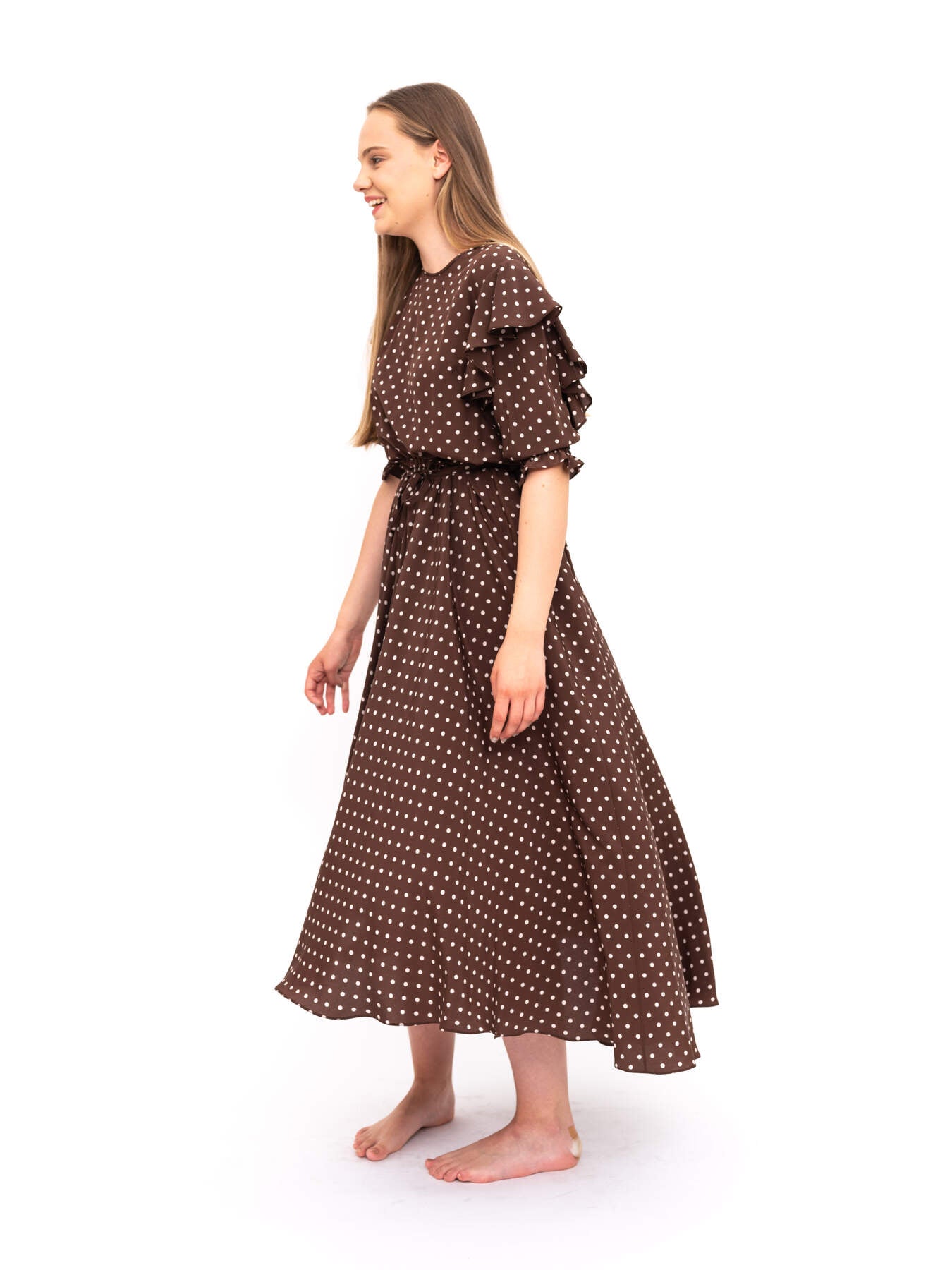 Dress Brown Polka Dots Pure Silk