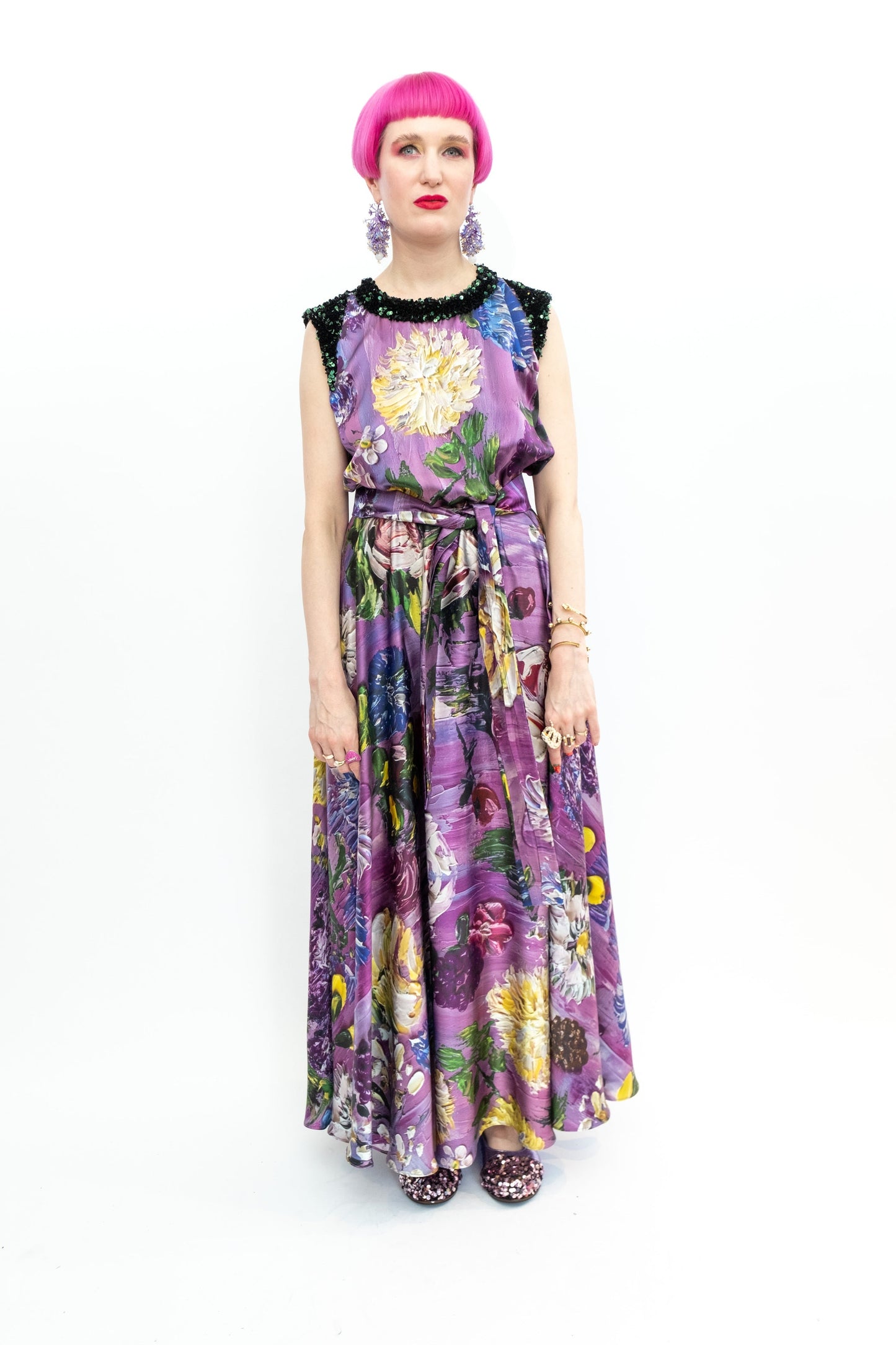 Silk Dress Sequins "Purple Garden of Georgia"