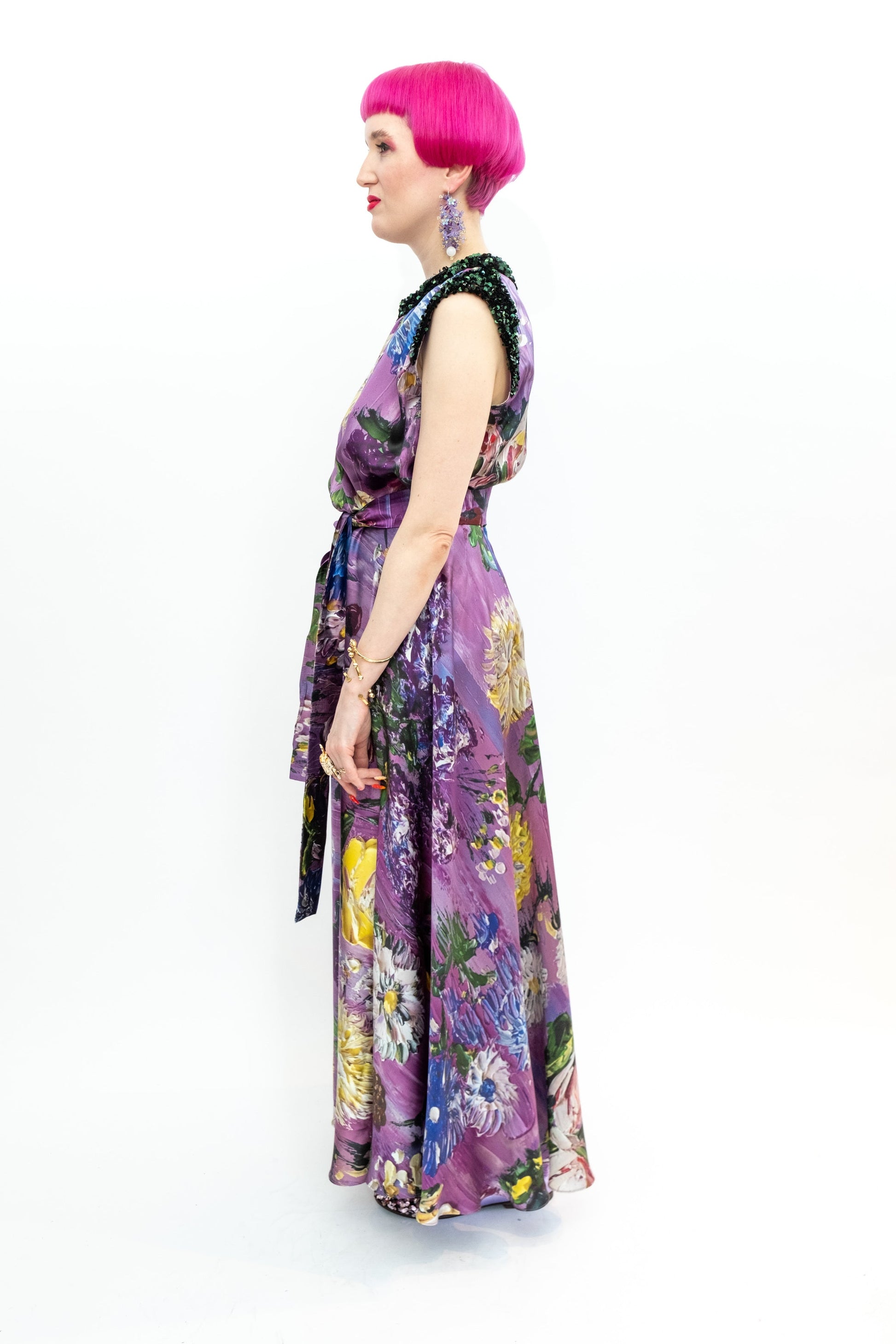 Silk Dress Sequins "Purple Garden of Georgia"