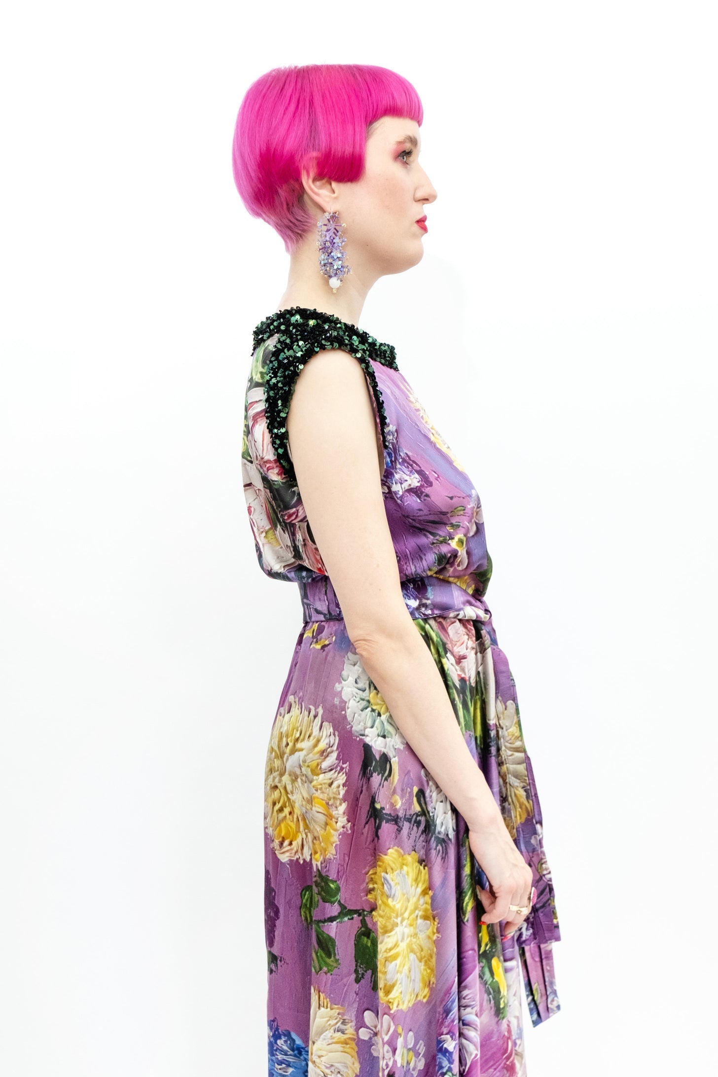 Silk Dress Sequins "Purple Garden of Georgia"