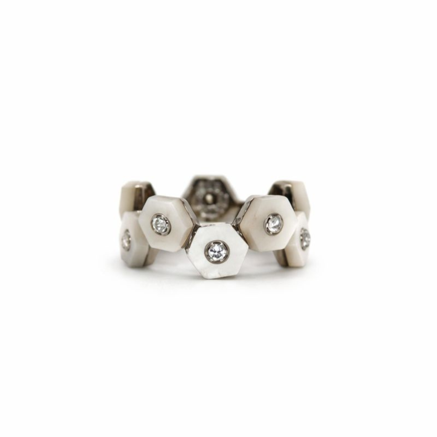 Hexagon Mother-of-Pearl & Diamond Ring