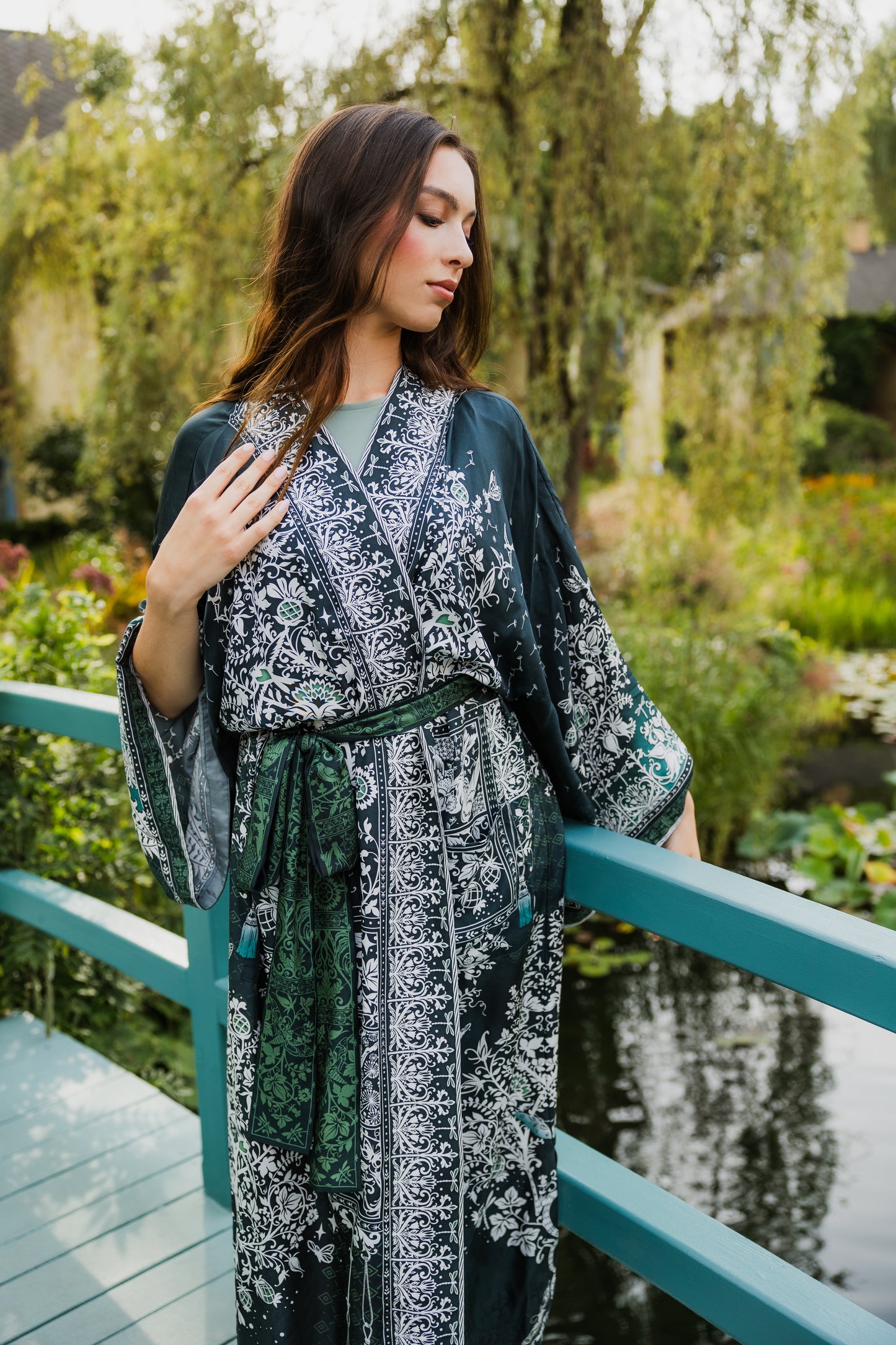 Tree Of Life Silk Robe In Green