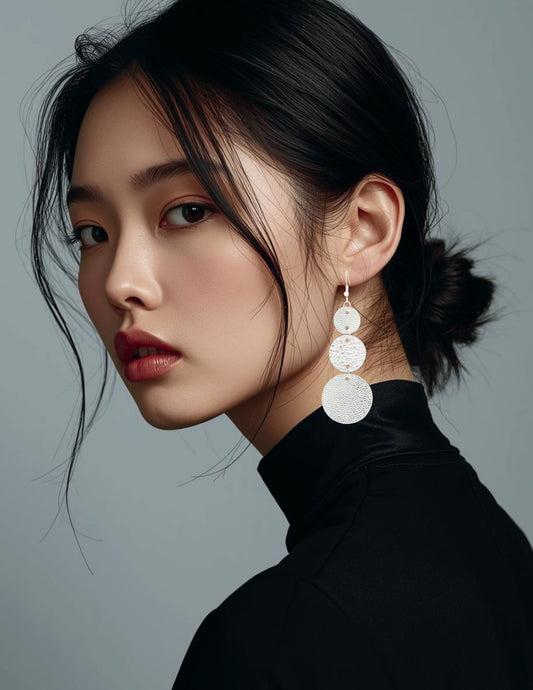 Silver Circles Series: One-of-a-Kind Textured Italian Leather Earrings
