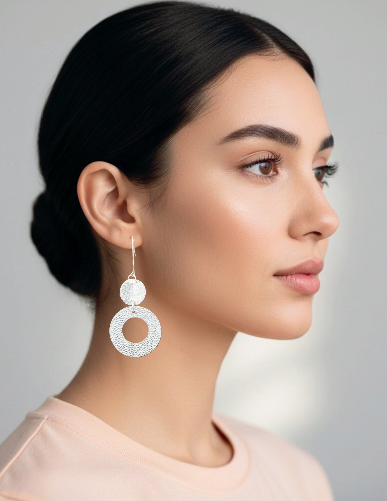 Silver Circles Series: One-of-a-Kind Dual-Texture Italian Leather Earrings