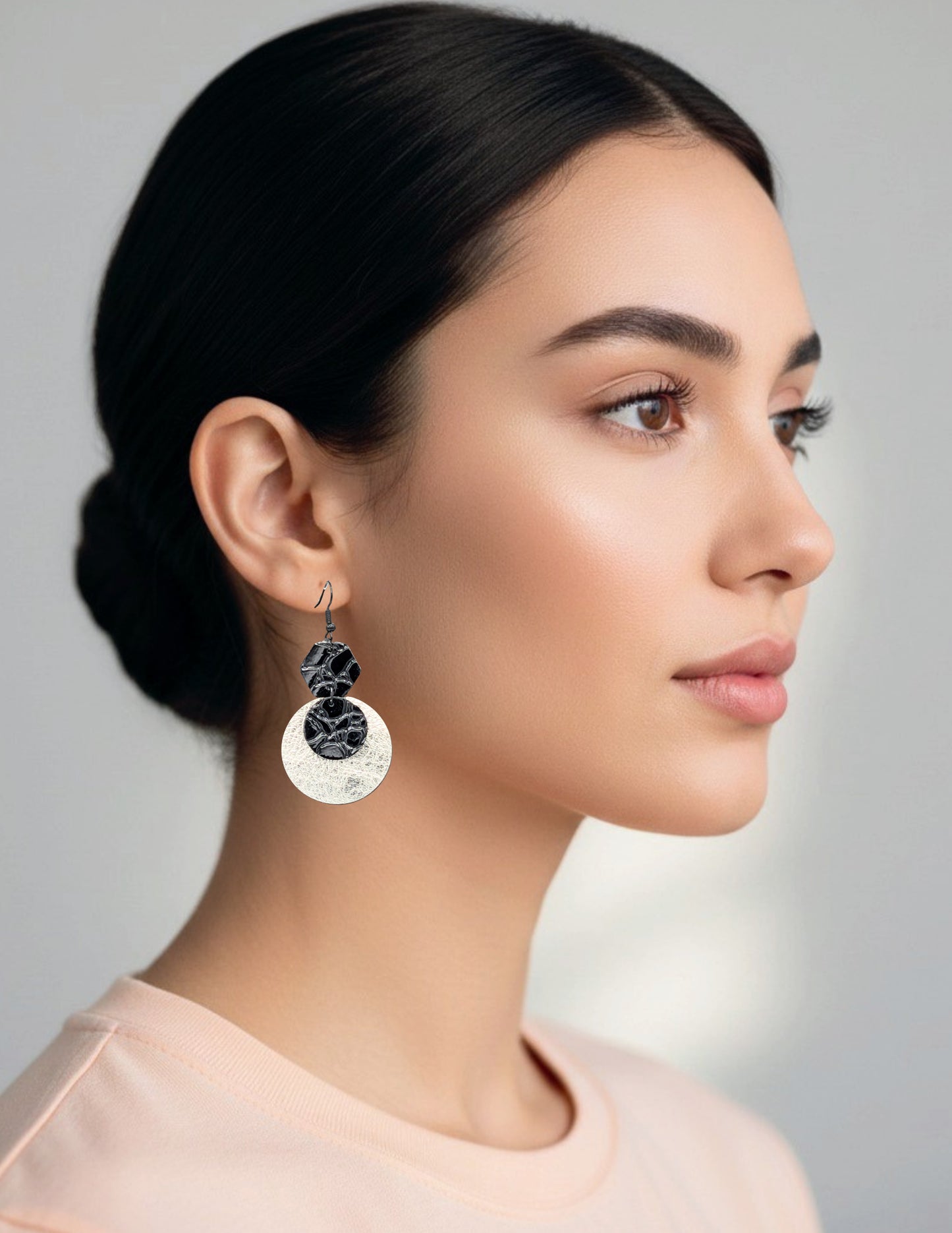 Silver Circles Series: One-of-a-Kind Mixed Material Statement Earrings