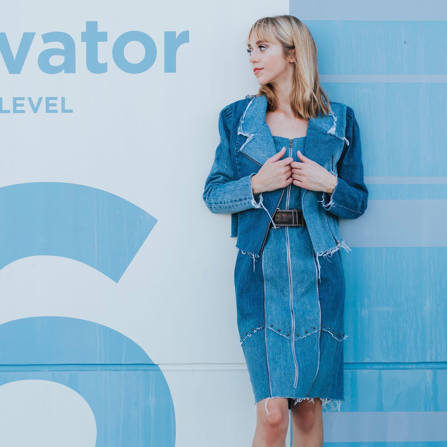 Angie Convertible Collar Moto Jacket -Medium Blue
