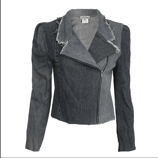 Angie Convertible Collar Moto Jacket -Distressed Black