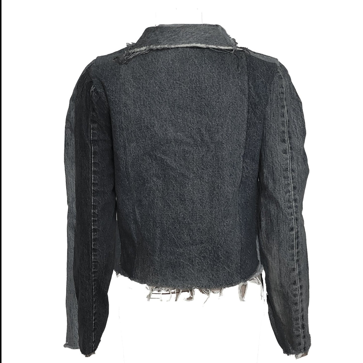 Angie Convertible Collar Moto Jacket -Distressed Black