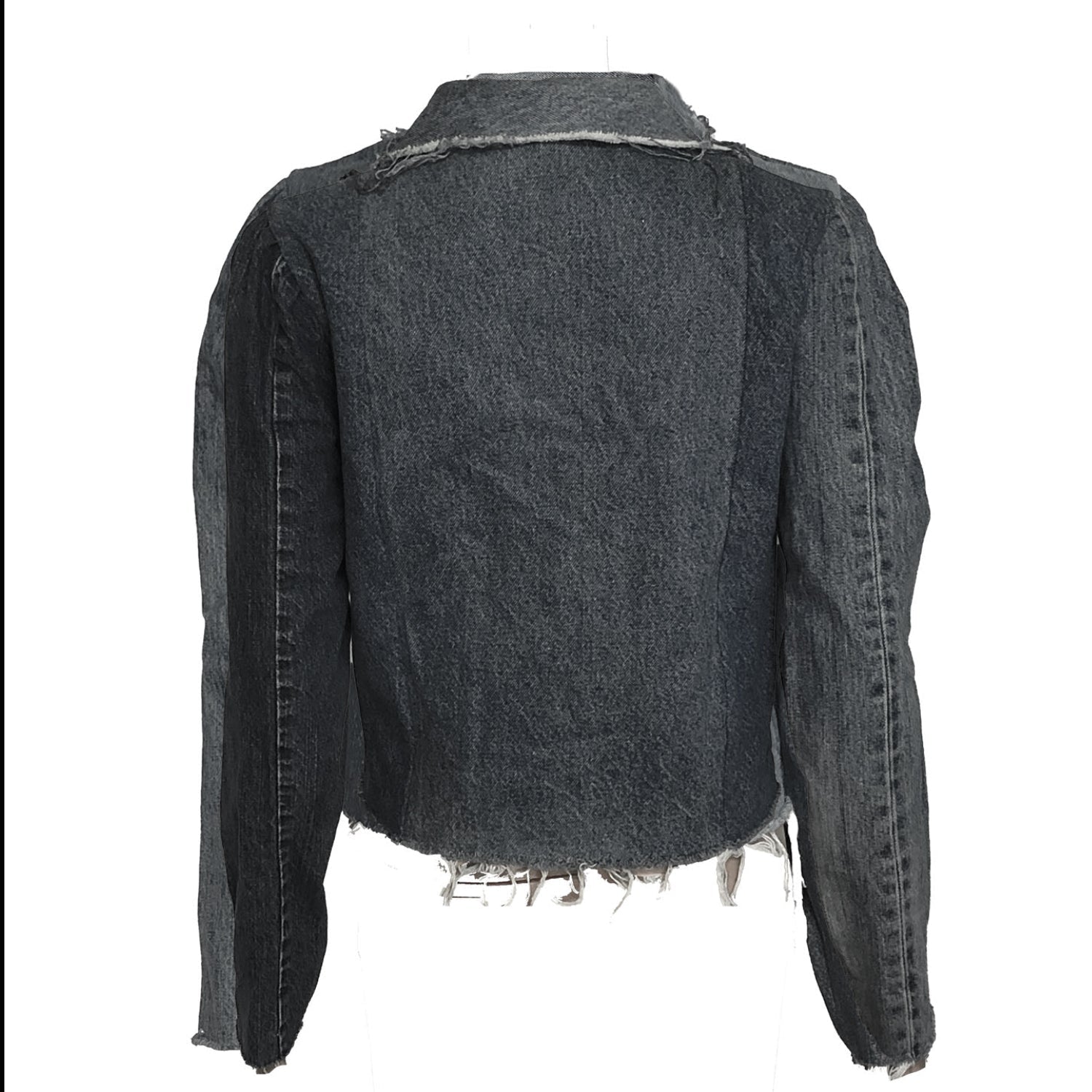 Angie Convertible Collar Moto Jacket -Distressed Black