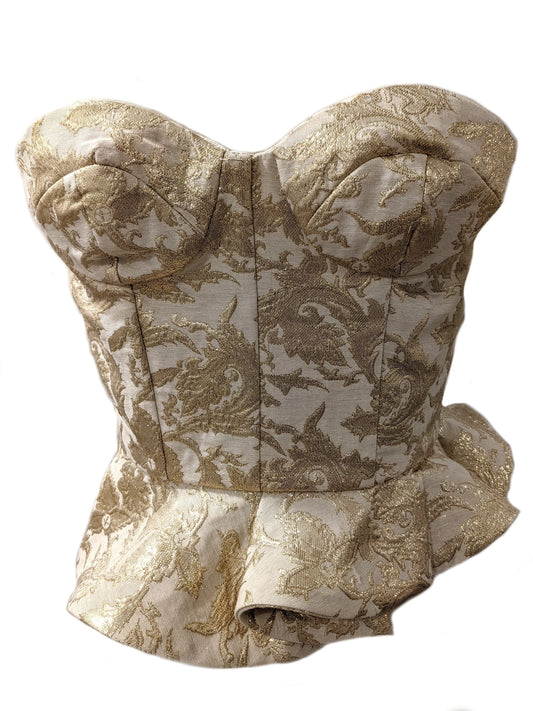 Gold Brocade Bustier with Peplum
