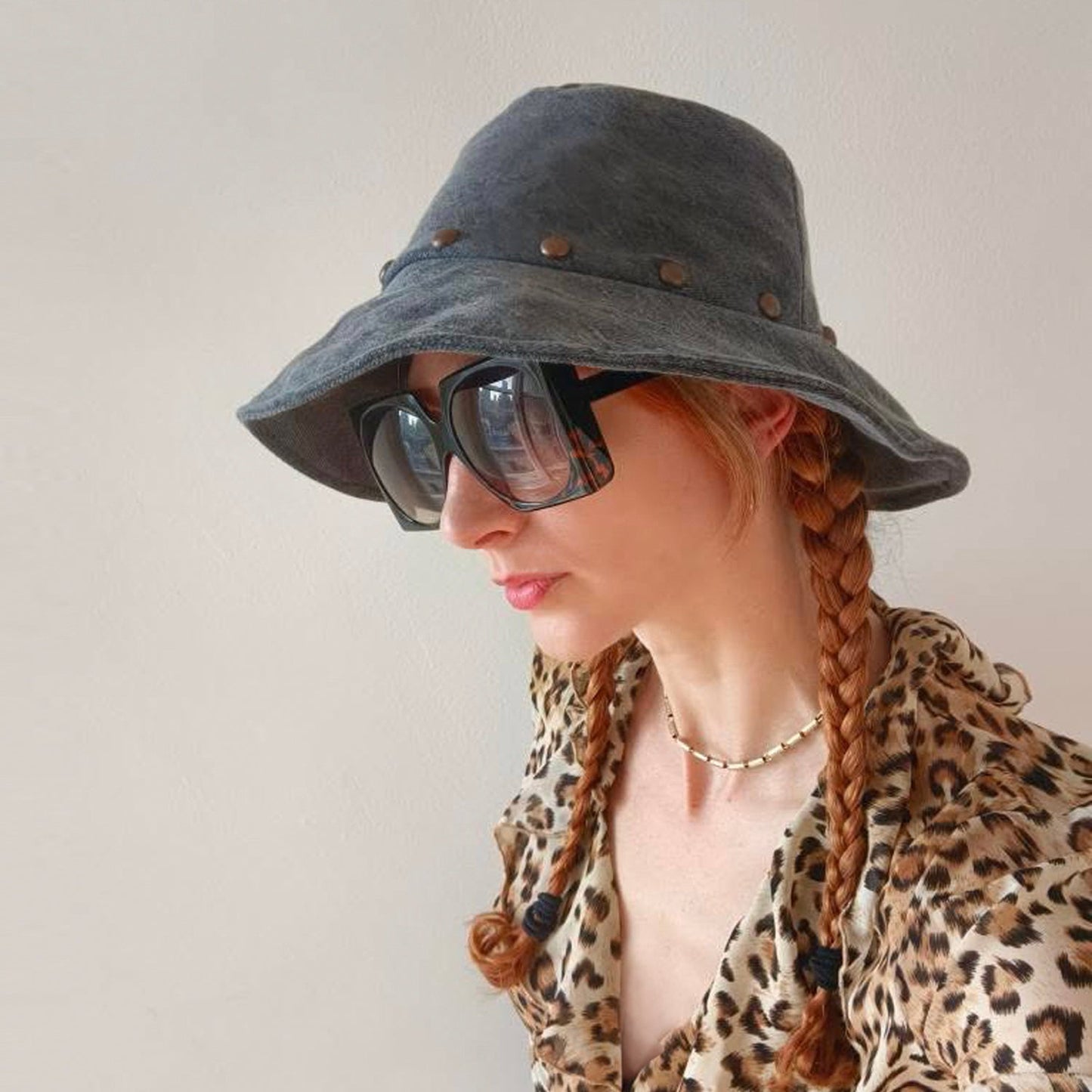 Studded Bucket Hat-Distressed Black