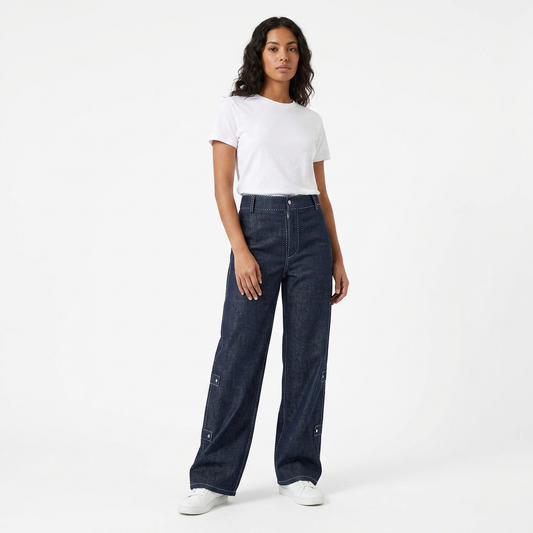JENDUE Fortitude Trousers - Wide Leg Contrast Stitch Denim