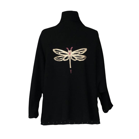 Dragonfly Wrap Sweater – Black with Antique Gold