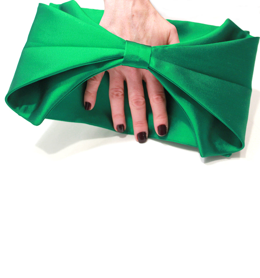 Bow Clutches in Pink, Emerald, and Fuchsia