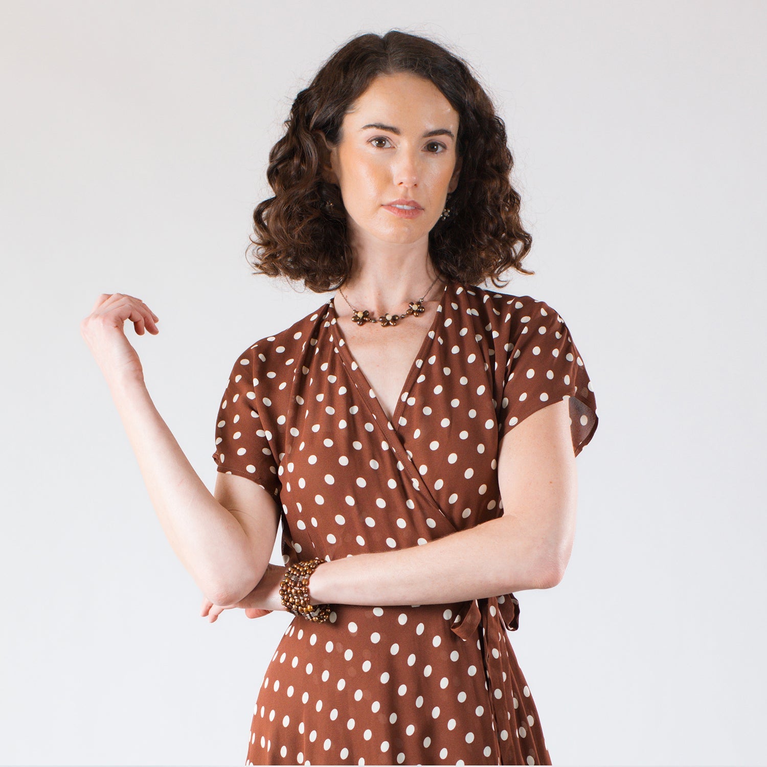 Julia Wrap Dress-Brown Polkadot