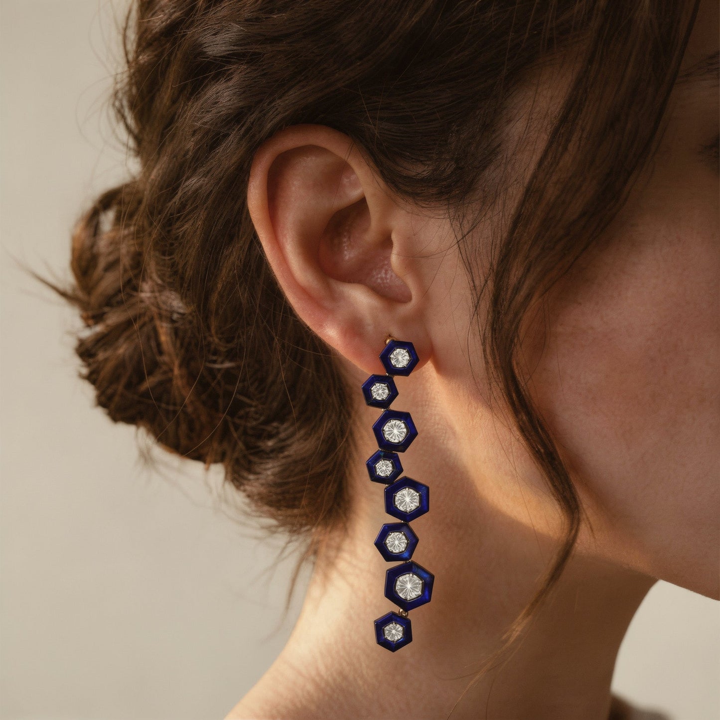 Lapis & Diamond Shadowlight Column Earrings