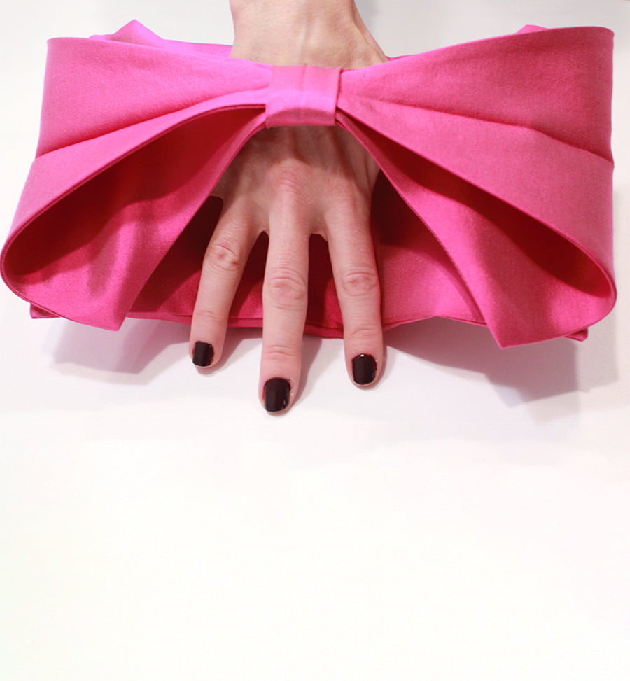 Bow Clutches in Pink, Emerald, and Fuchsia