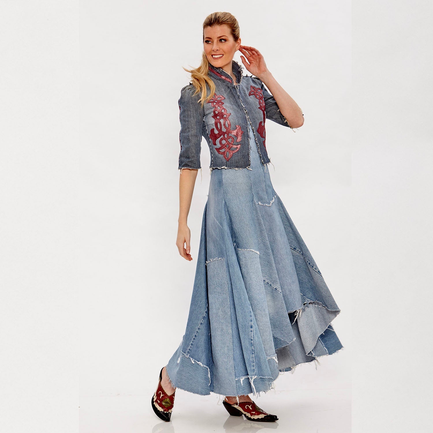 Gwendolyn Jacket — Denim with Leather Appliqué