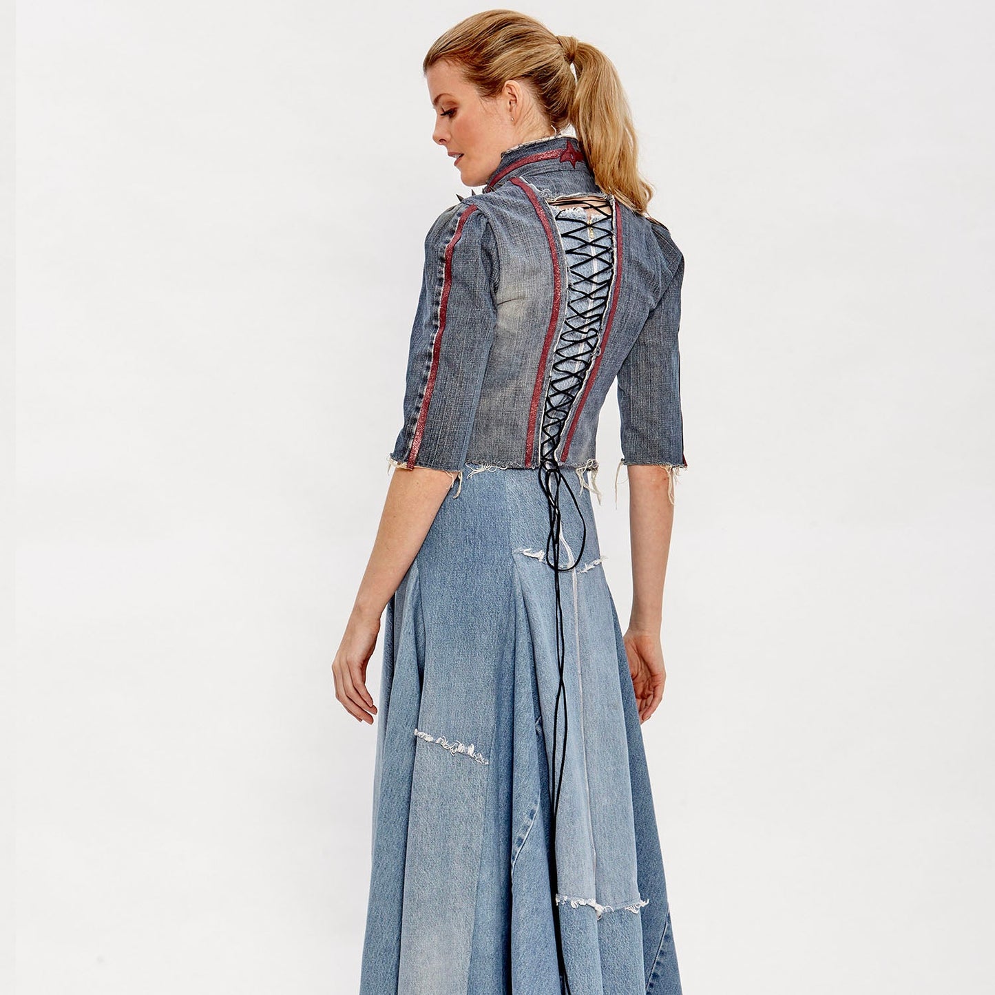 Gwendolyn Jacket — Denim with Leather Appliqué