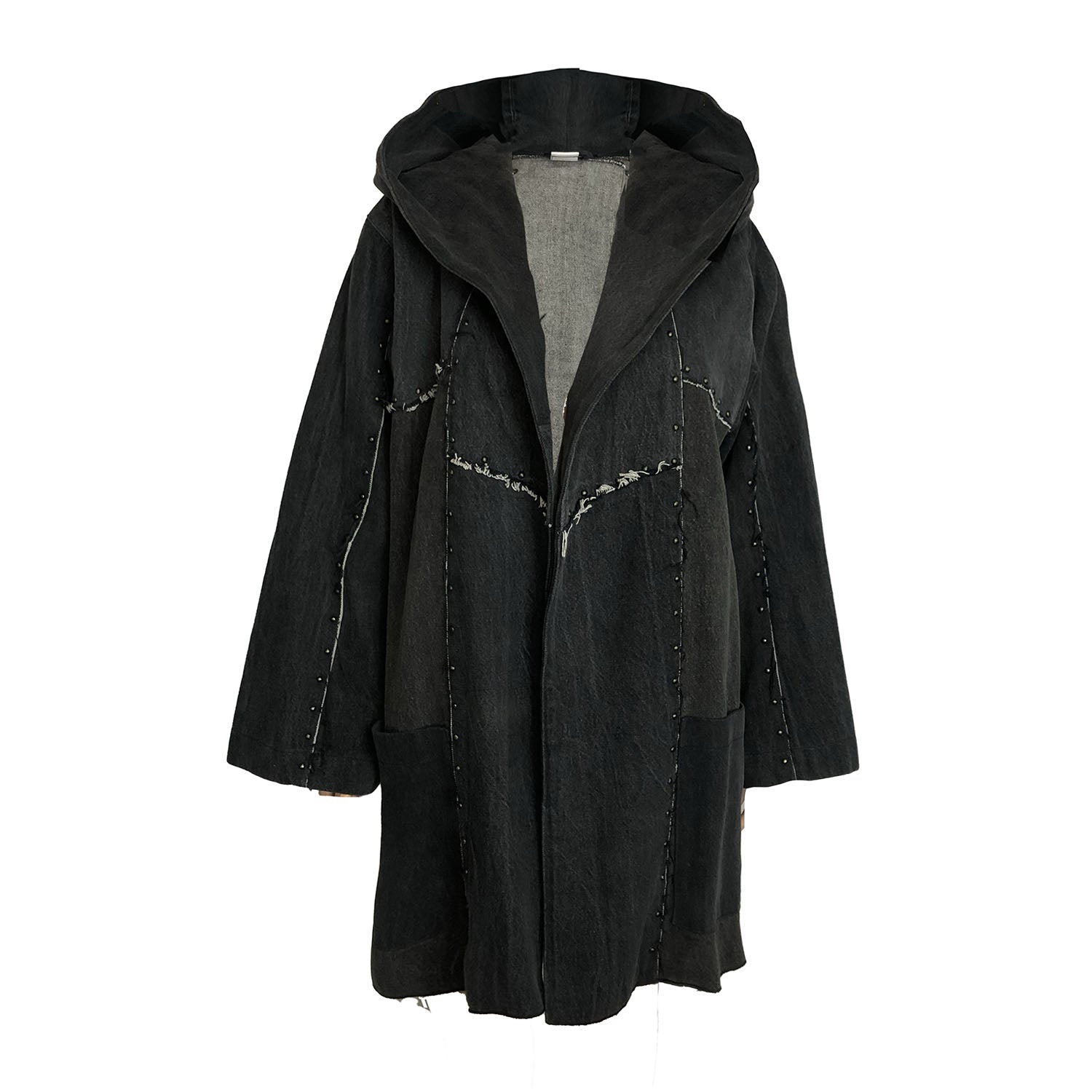 Harper Coat-Studded Distressed Black